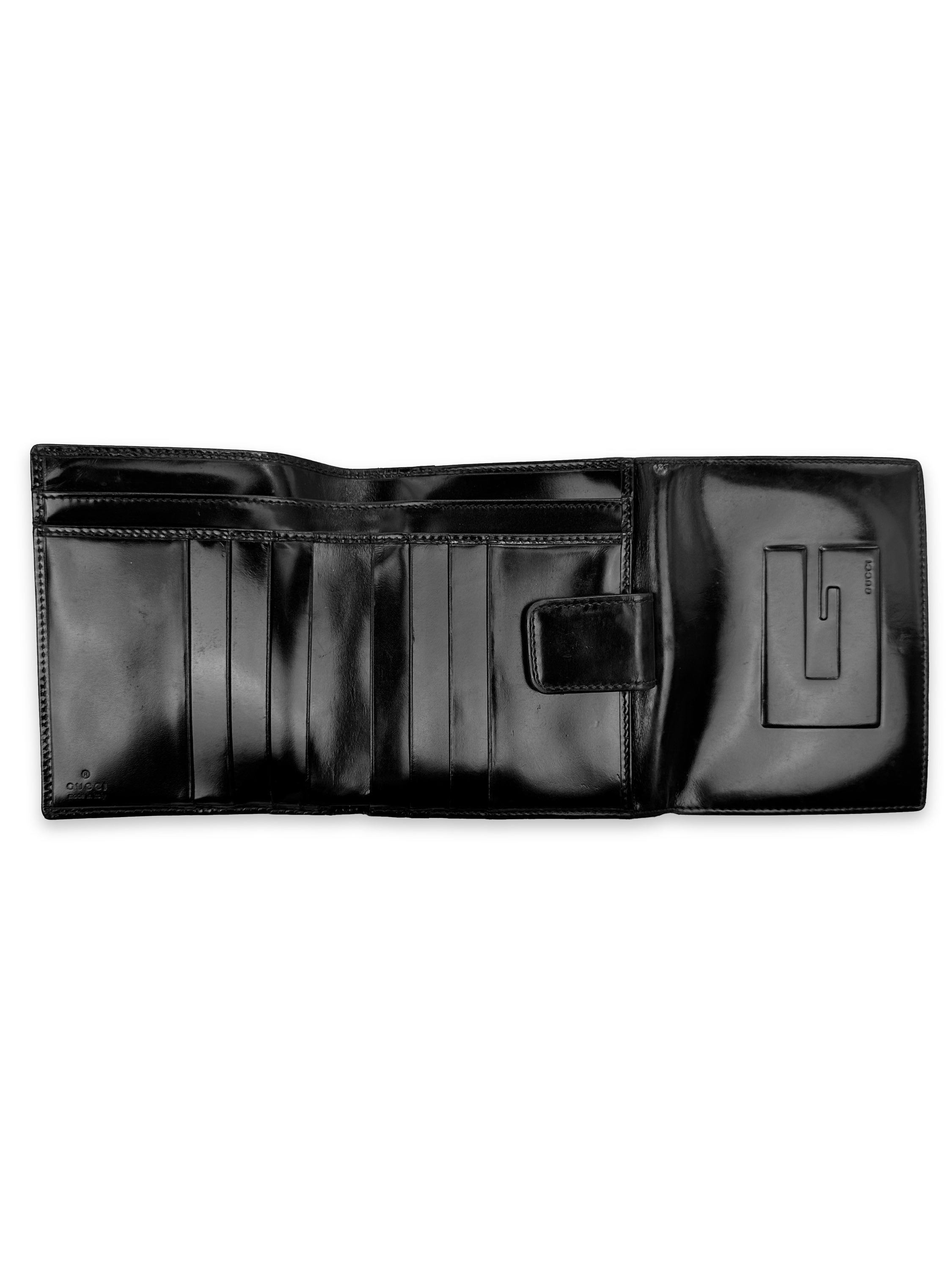 Gucci G Logo Black Leather Trifold Wallet
