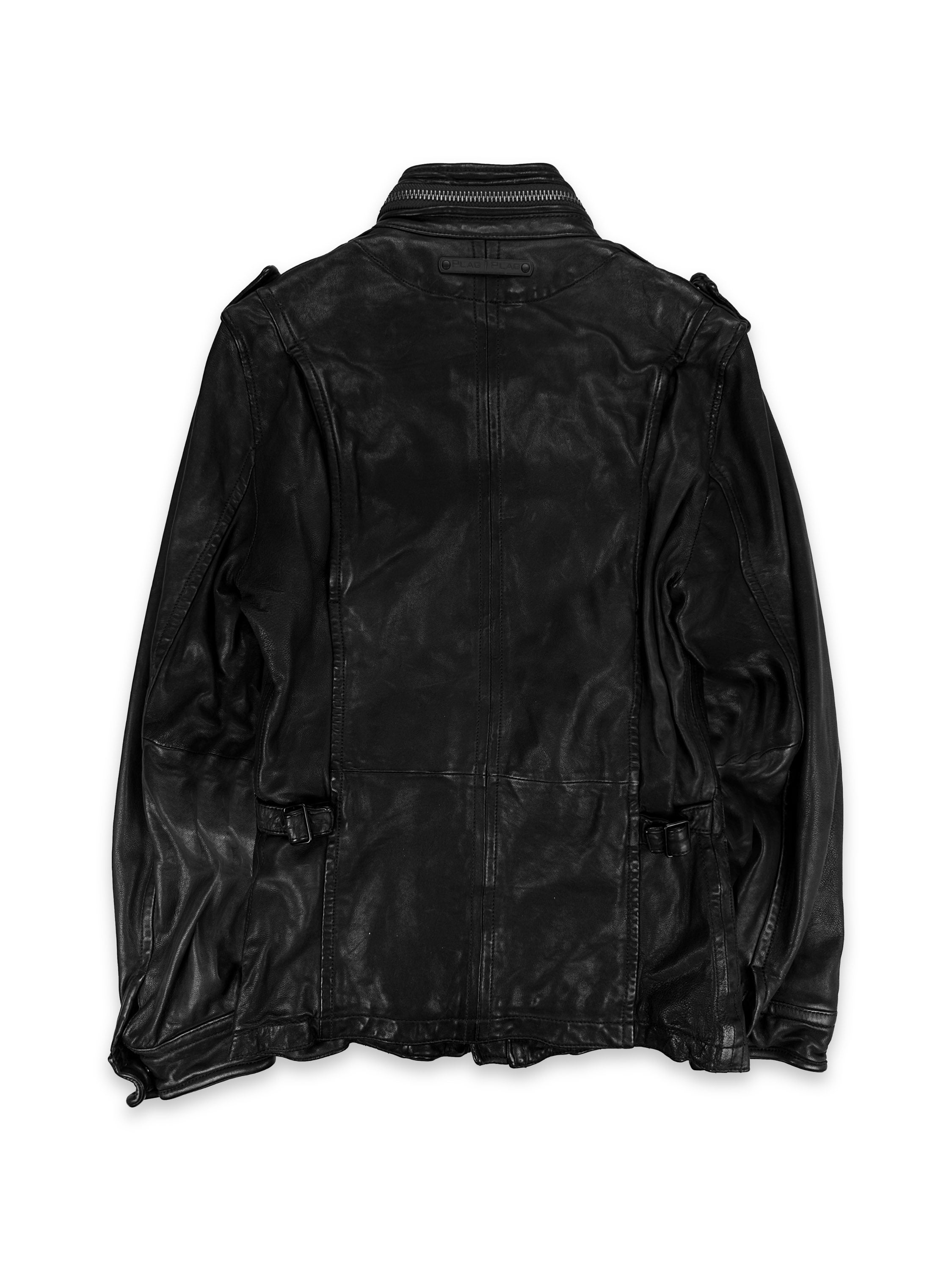 00s Tete Homme Black Leather Multi Pocket Biker Jacket