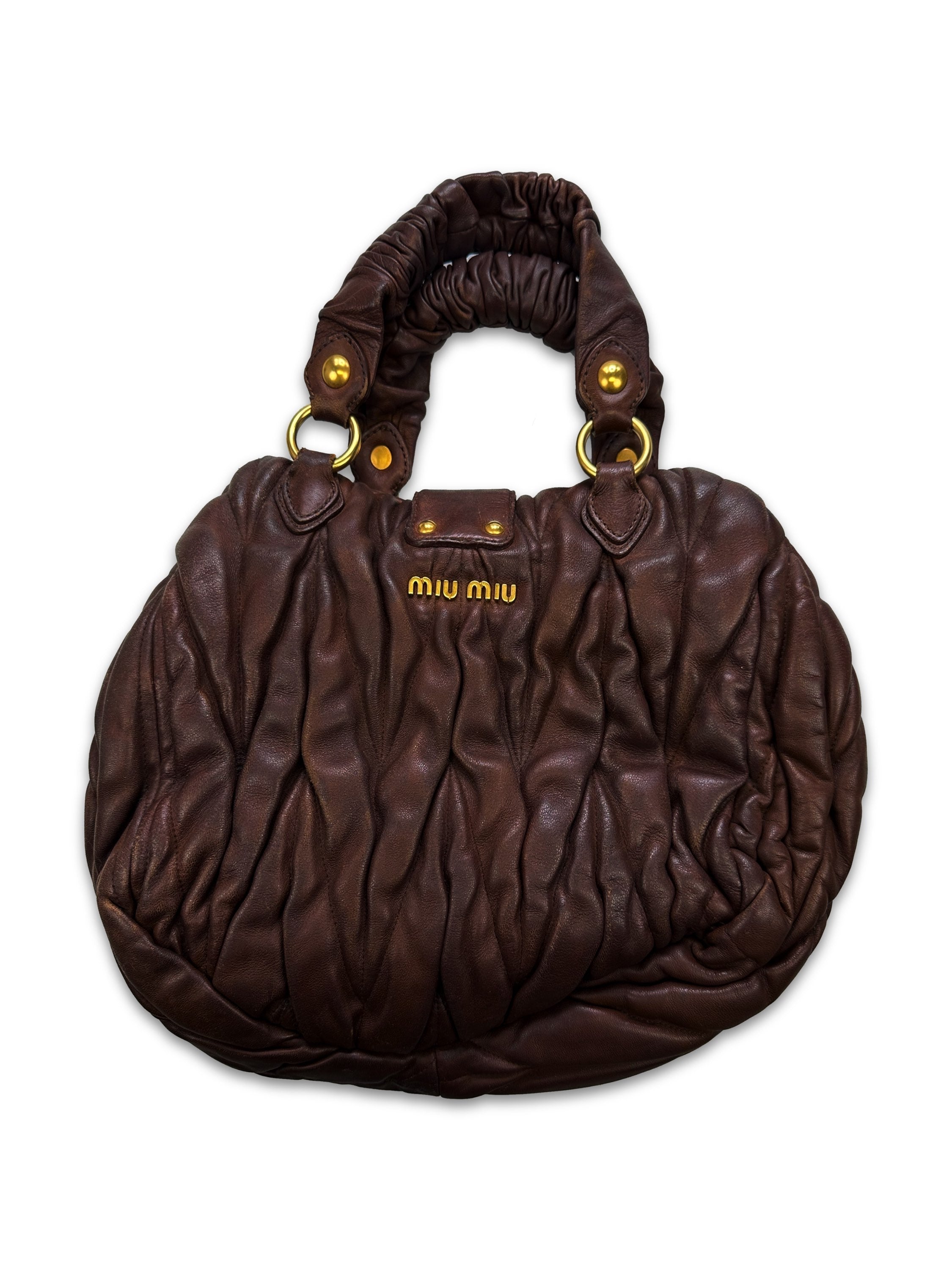 00s Miu Miu ‘Mattelasse’ Brown Leather Gold Handbag