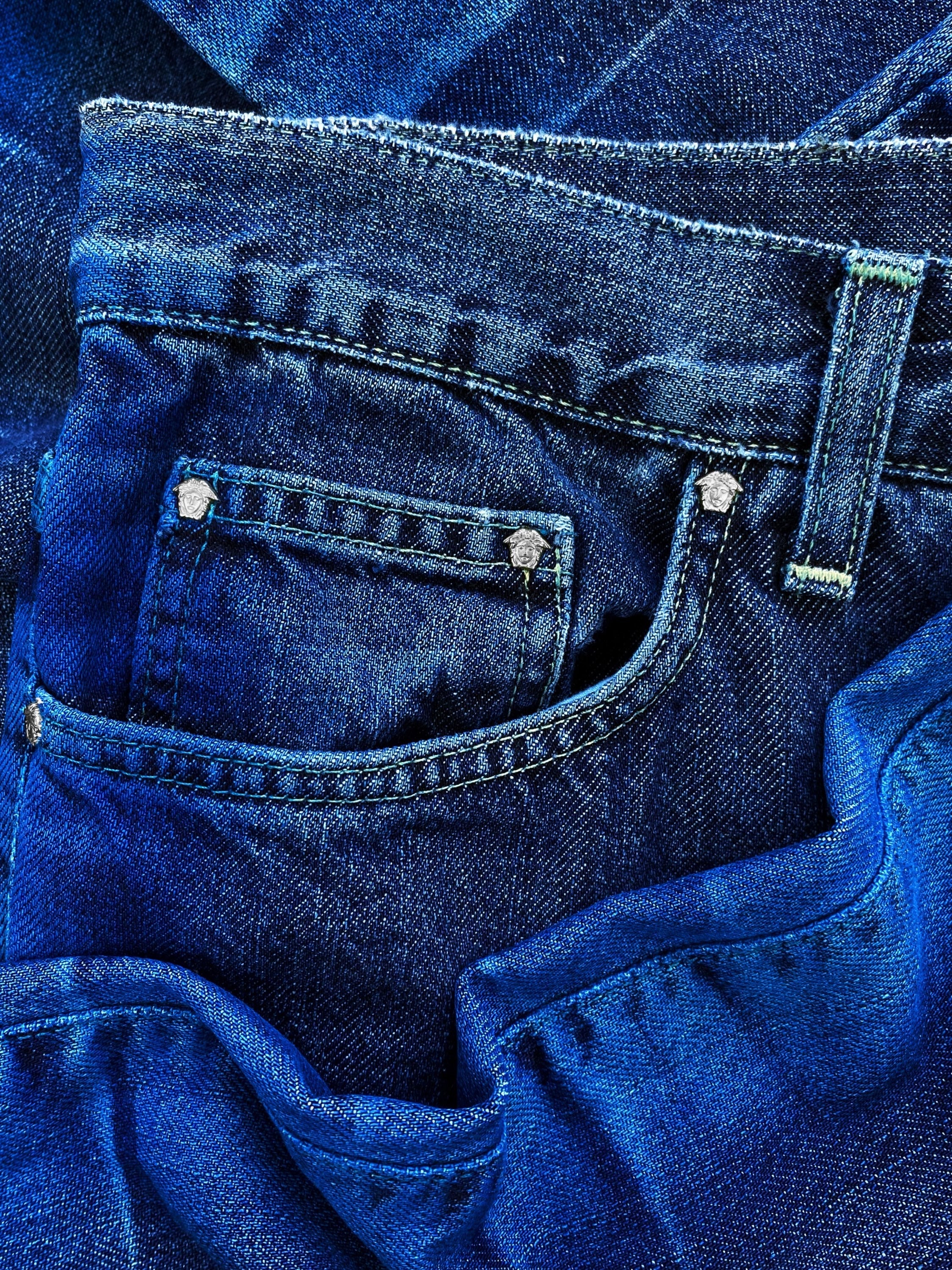 90’s Versace Electric Blue Dip-Dye Aged Medusa Head Denim