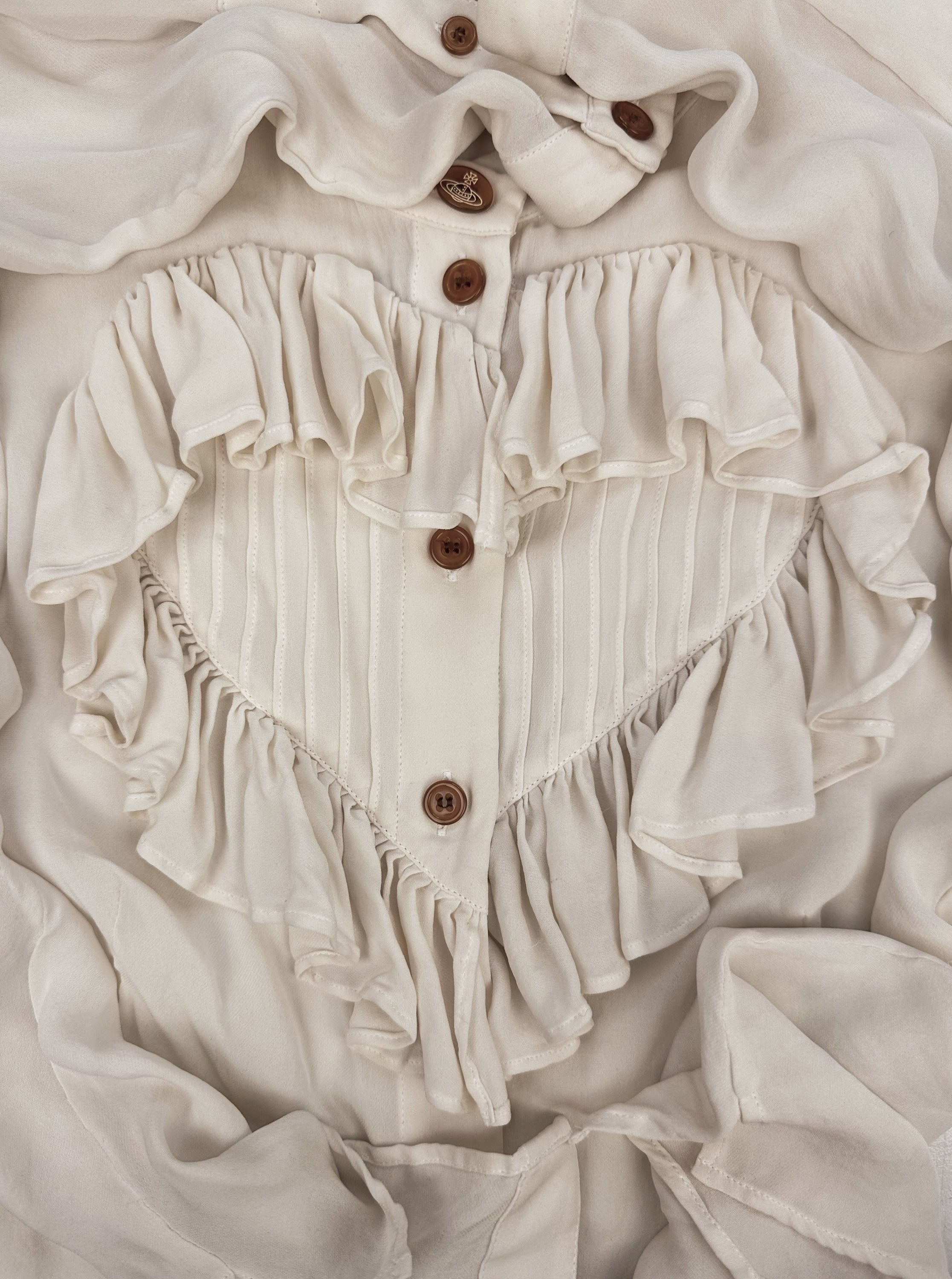 00s Vivienne Westwood ‘Heart’ Motif Pleated Button Up Shirt