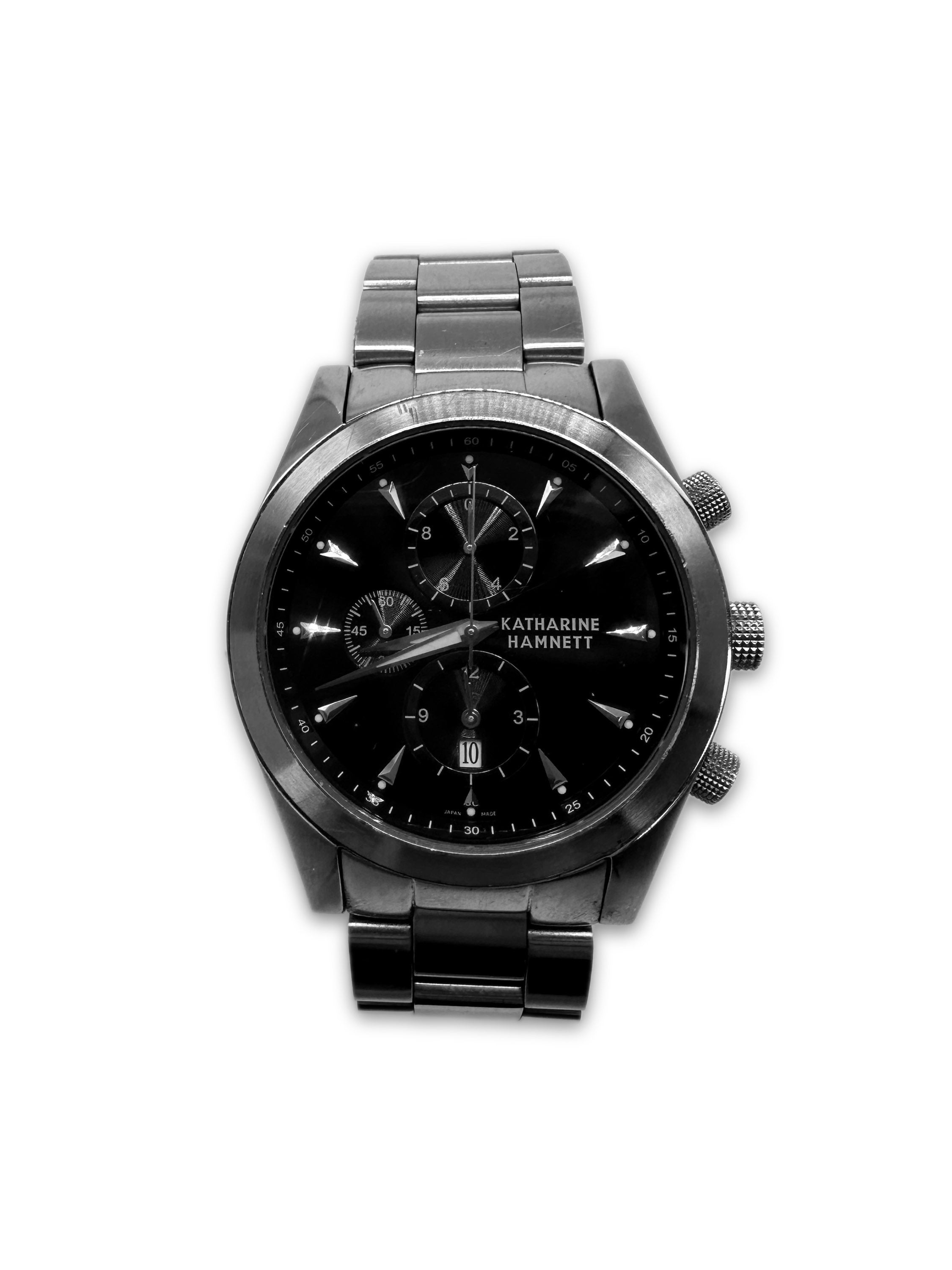 00s Katharine Hamnett ‘Triple Chronograph’ Silver Wrist Watch