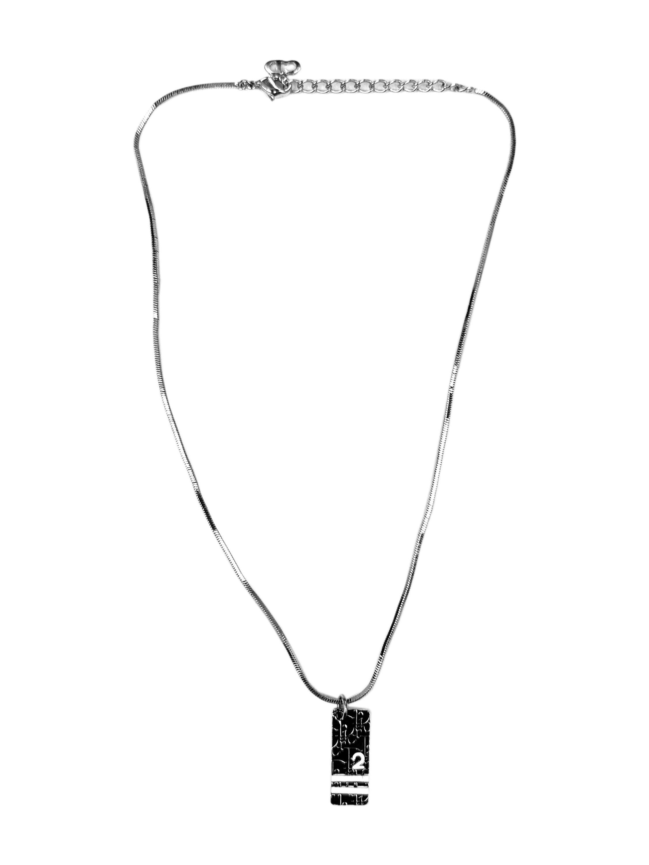 00s Dior ‘2’ Trotter Monogram Black Pendant Silver Necklace