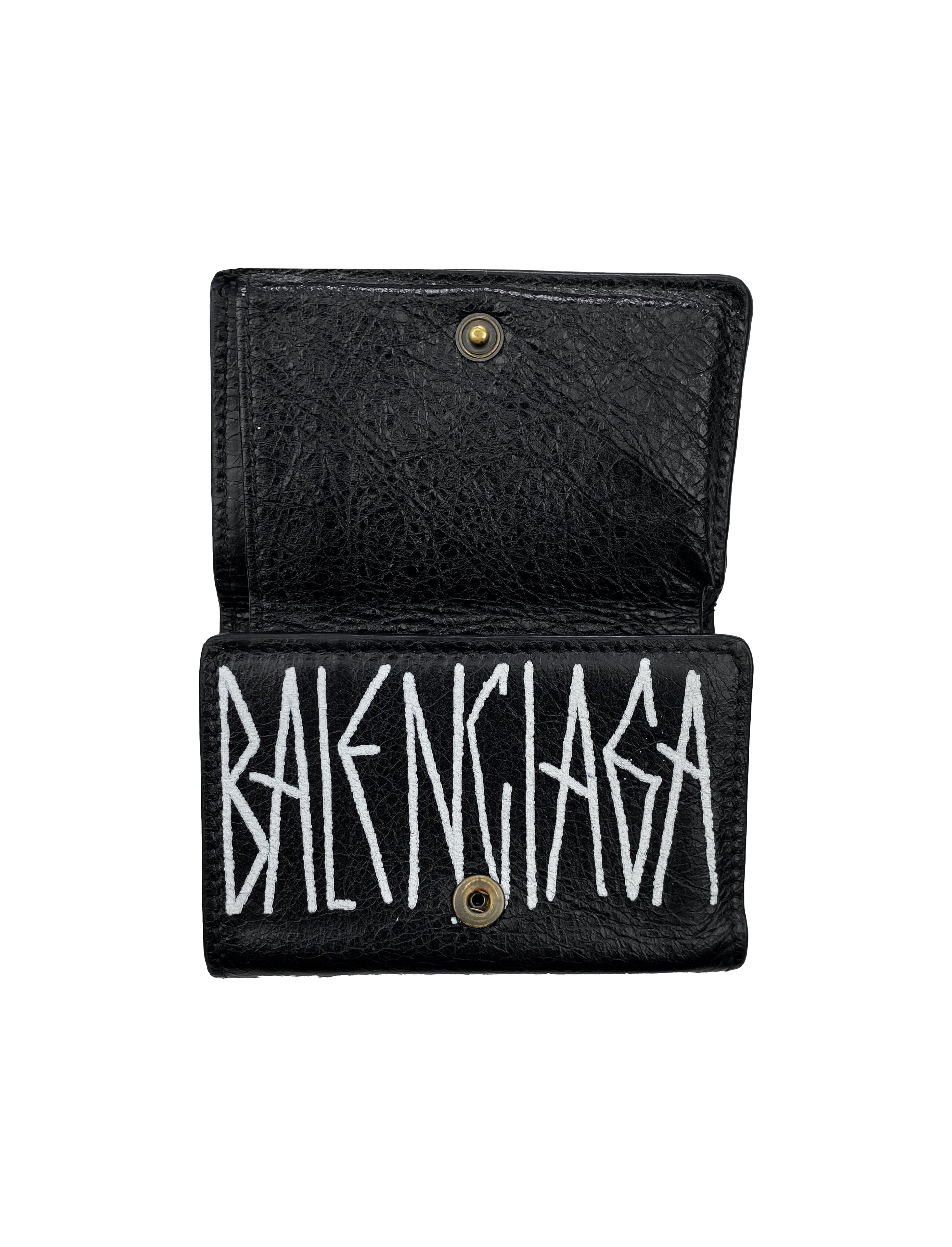 2017 Balenciaga “Graffiti” Papier Leather Mini Wallet
