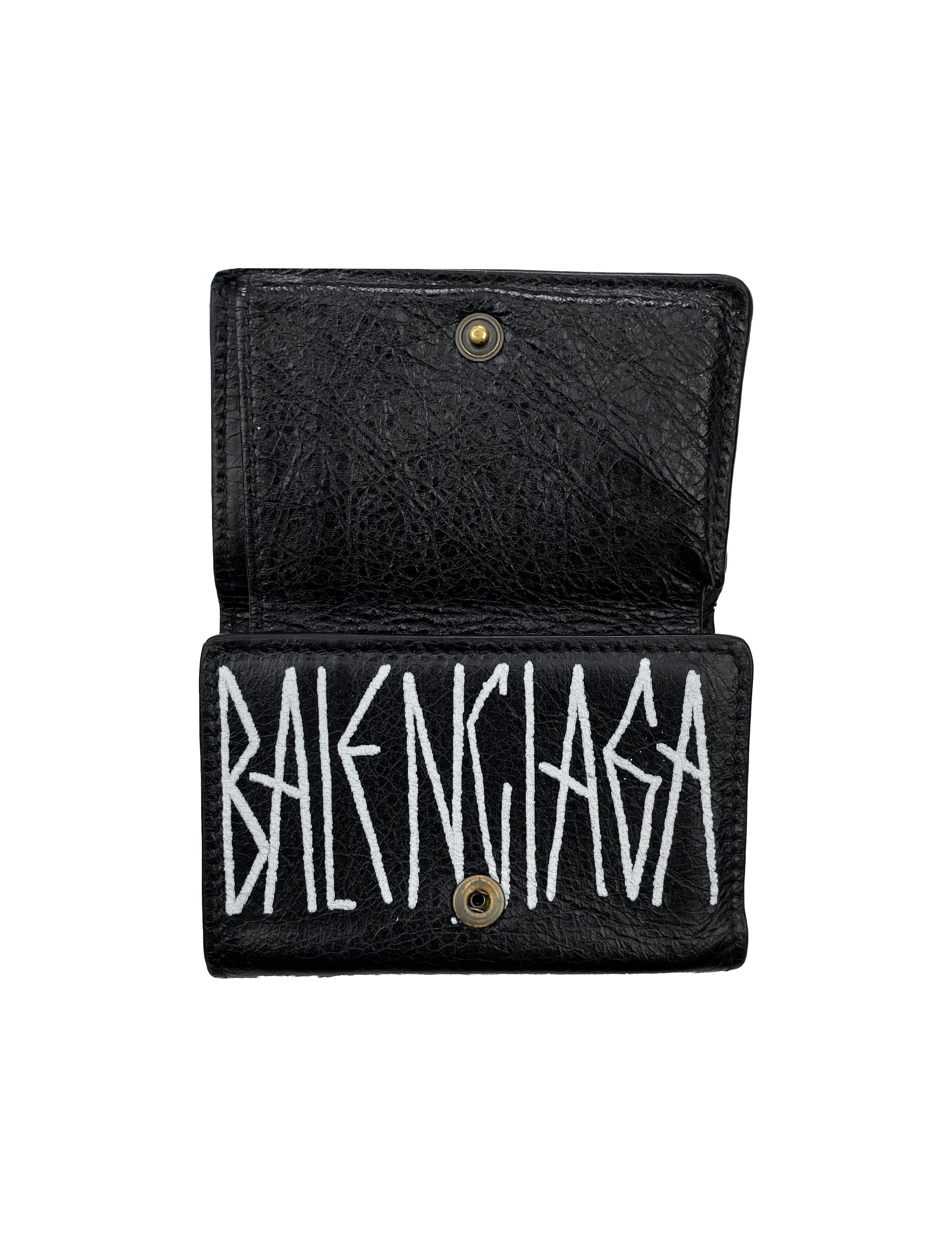 2017 Balenciaga “Graffiti” Papier Leather Mini Wallet