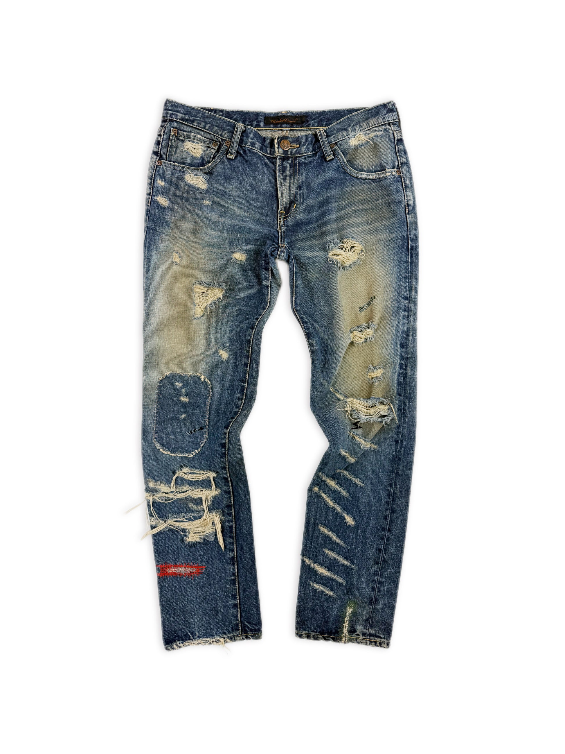 SS05 Undercover ‘But Beautiful’ 60 Red Yarn Distressed Denim Jeans