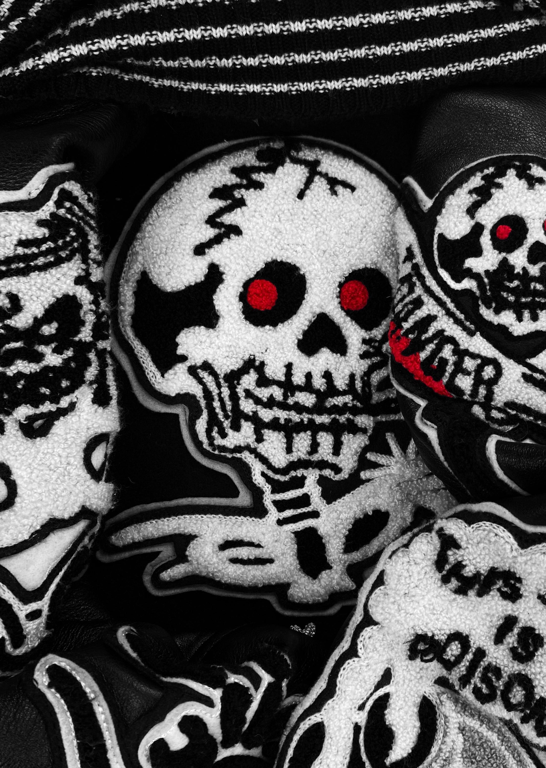 AW07 Whitesville ‘Black Bones’ Leather Chenille Patched Varsity Jacket