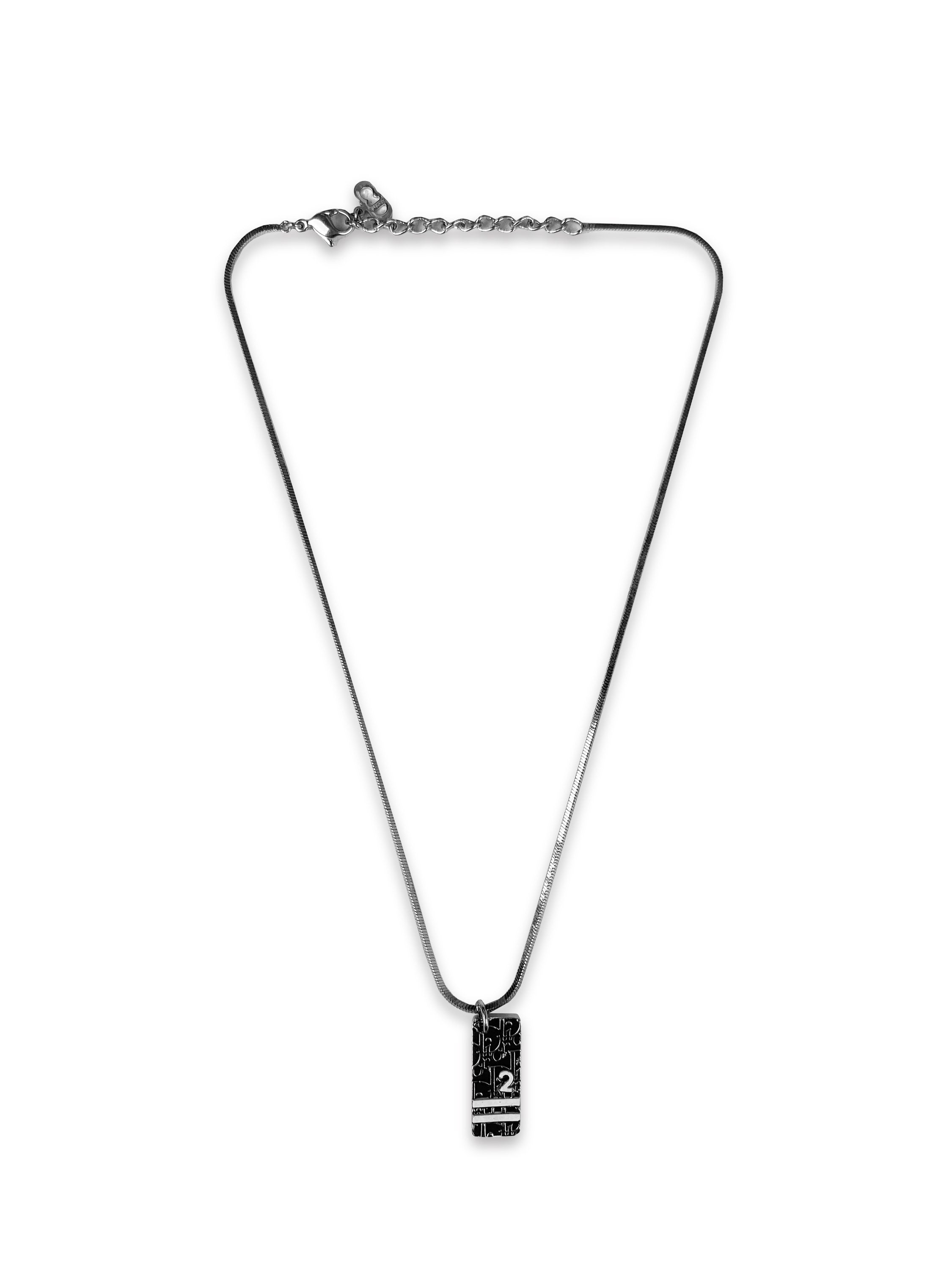 00s Dior ‘2’ Black Trotter Monogram Pendant Necklace