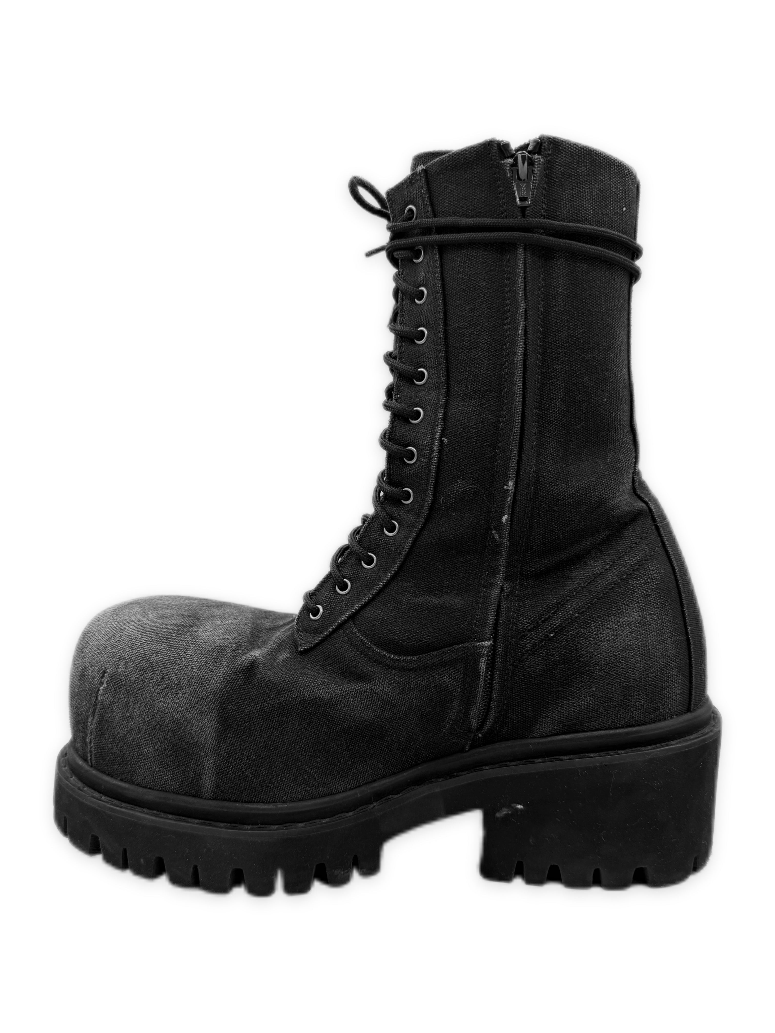 AW24 Balenciaga Canvas Hi-top Black Side Zip Combat Stomper Boots