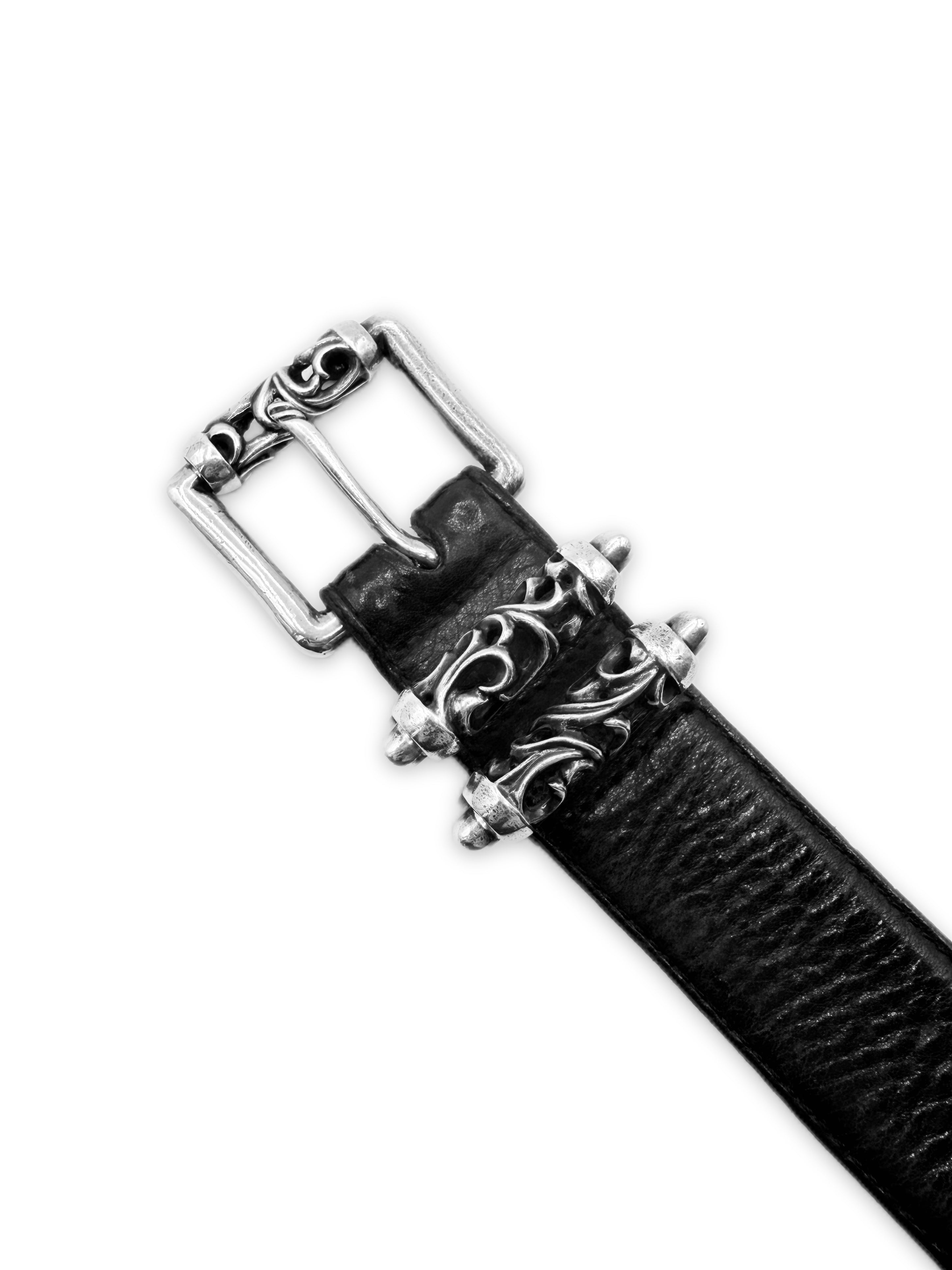 Chrome Hearts Double Roller .925 Silver Black Leather Belt