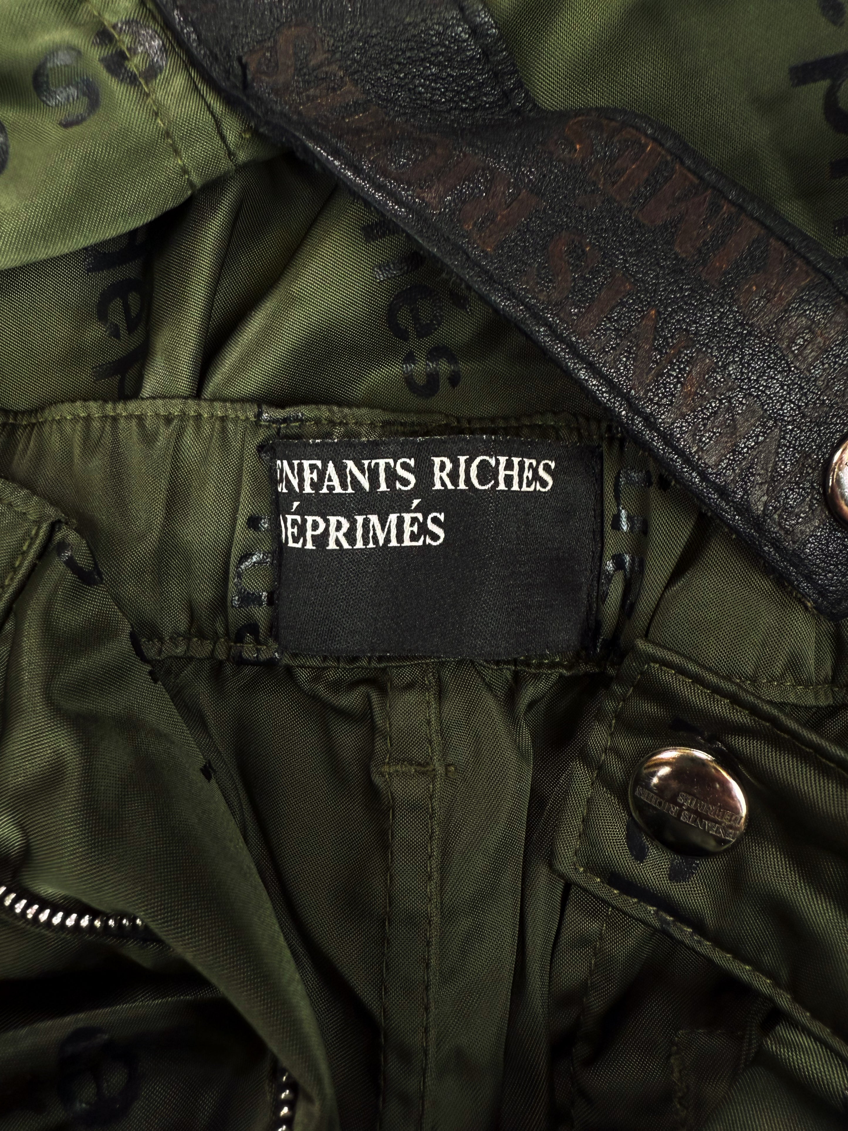 Enfants Riches Deprimes Monogram Logo Olive Green Zipper Pants
