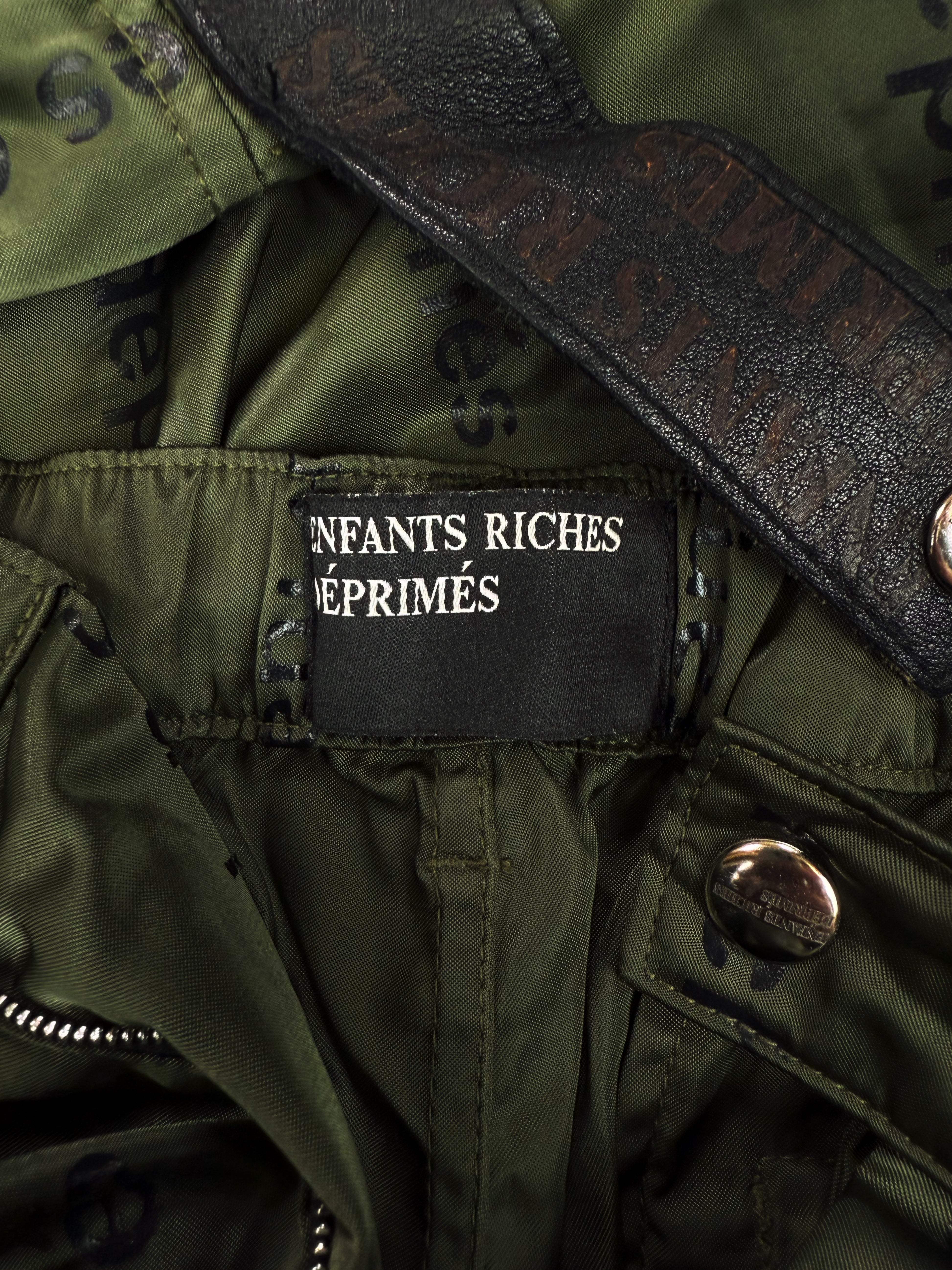 Enfants Riches Deprimes Monogram Logo Olive Green Zipper Pants