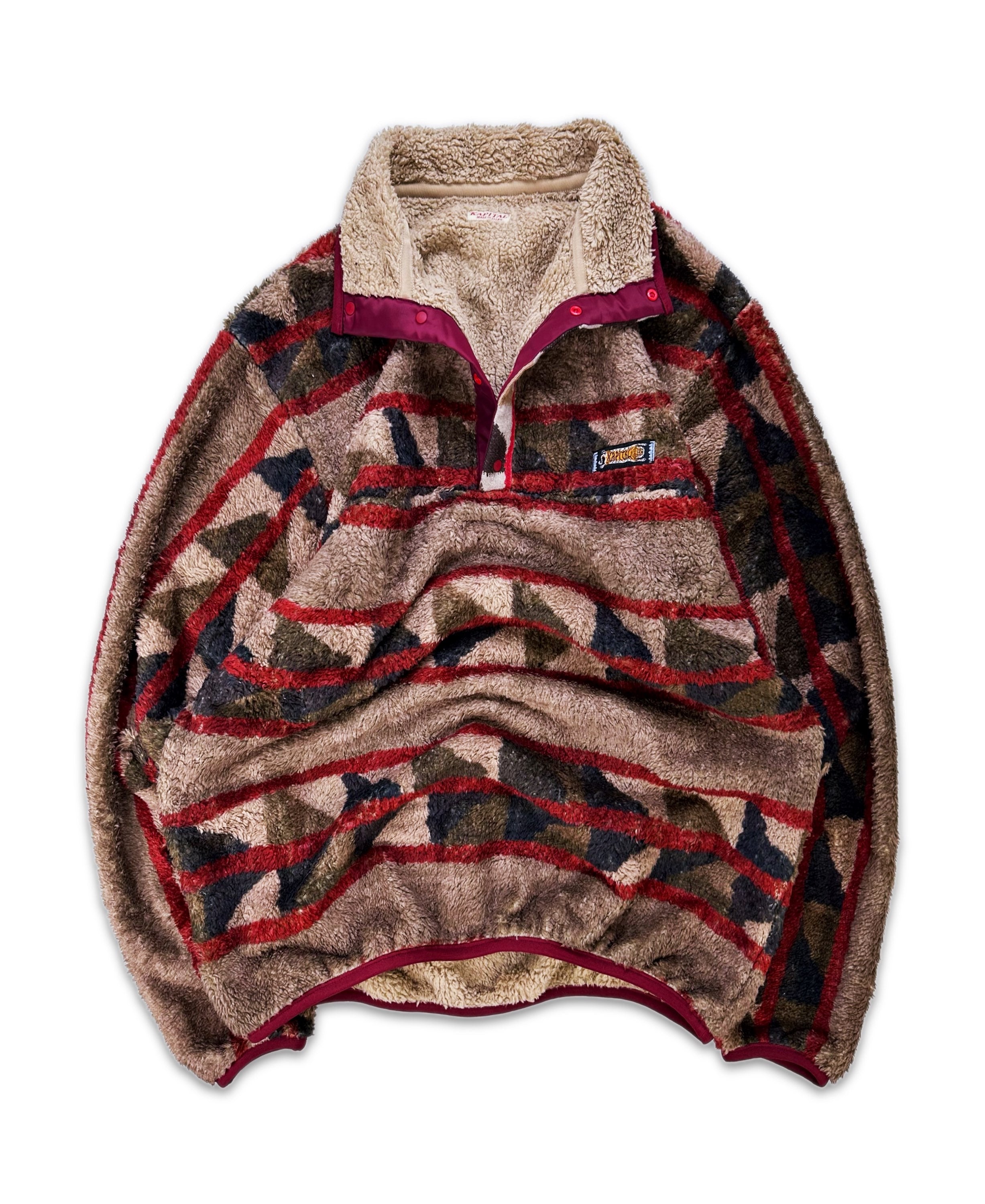 AW24 Kapital ‘Pueblo’ Motif Striped Button Snap Collared Fleece Jacket