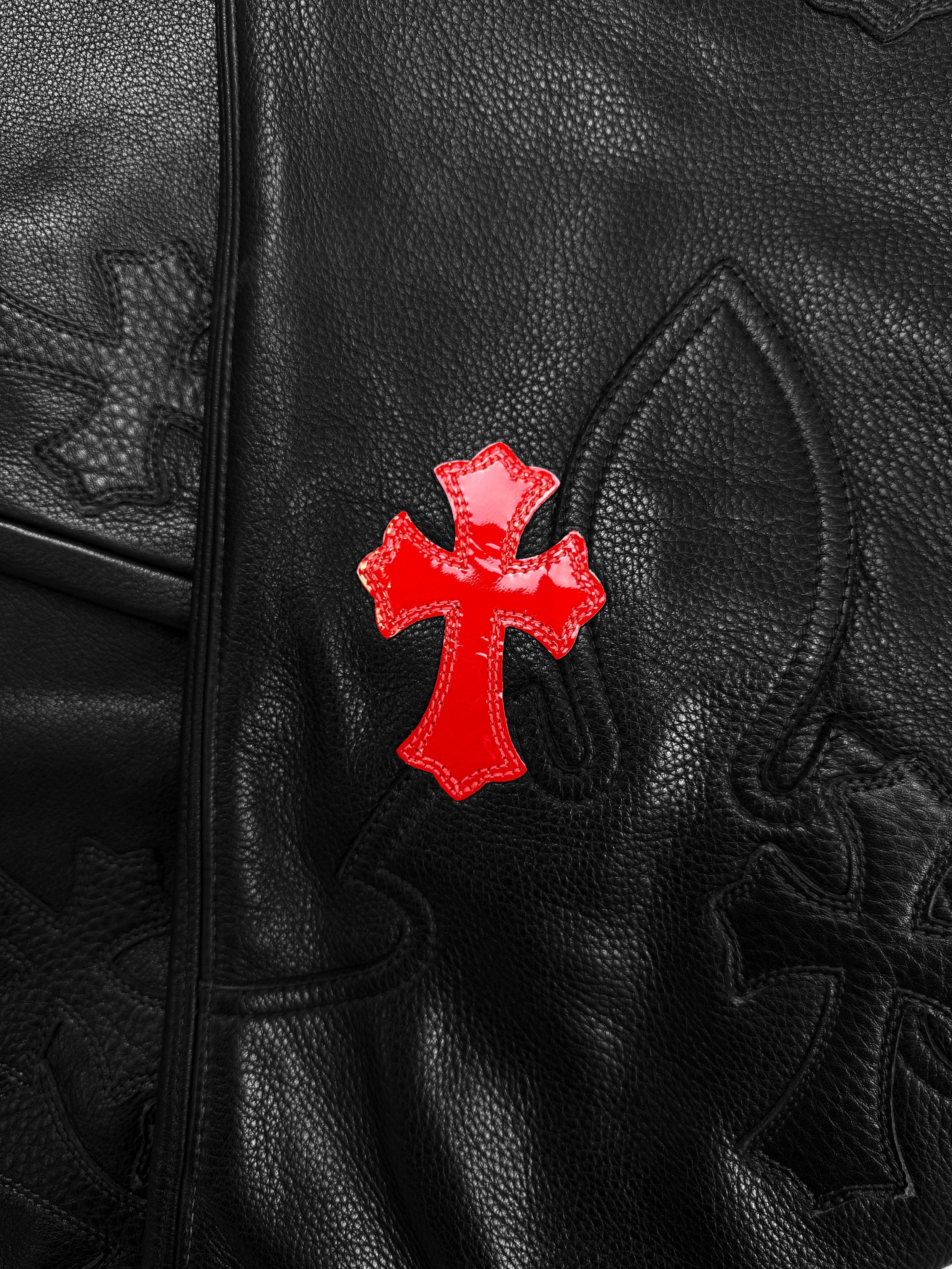 Chrome Hearts 32 Cross Patch Red Patent Leather Fleur Knee Pants