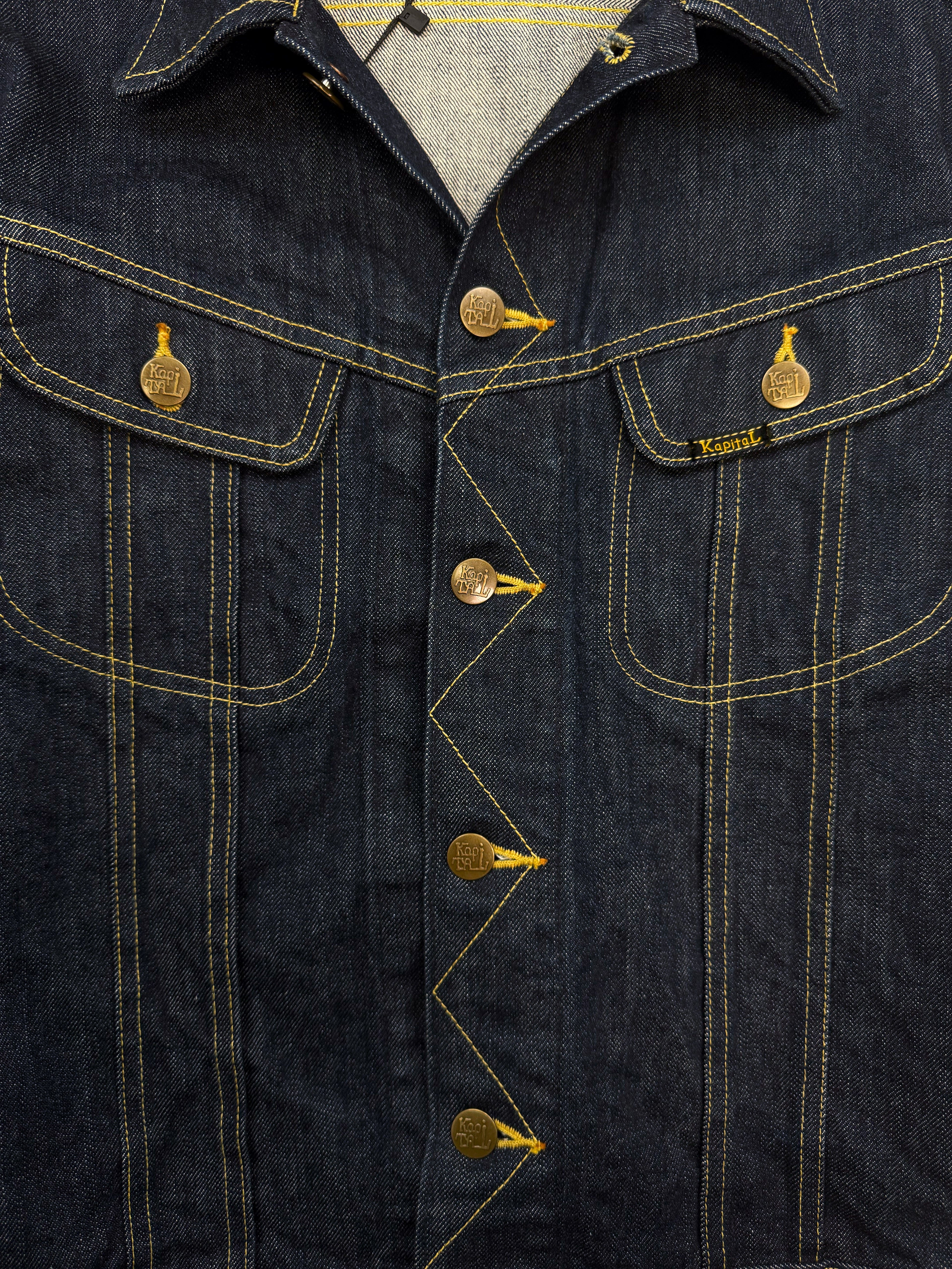 Kapital Contrast Stitch Dark Wash Blue Denim Jacket