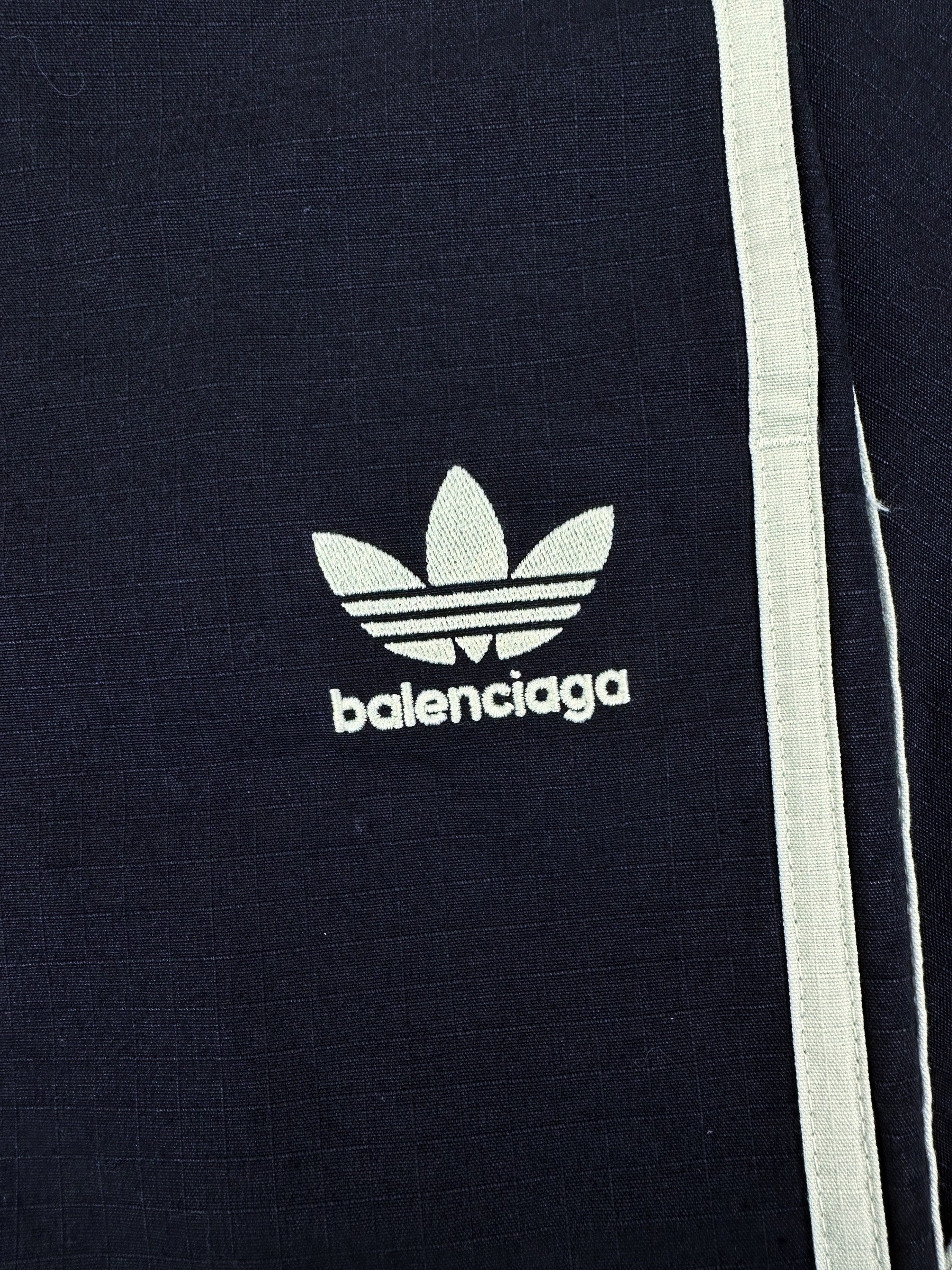 AW22 Balenciaga x Adidas Navy Blue ‘Three Stripe’ Distressed Shorts