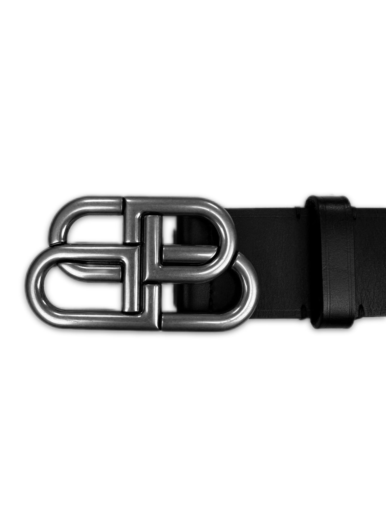 Balenciaga ‘BB’ Silver Buckle Black Leather Belt