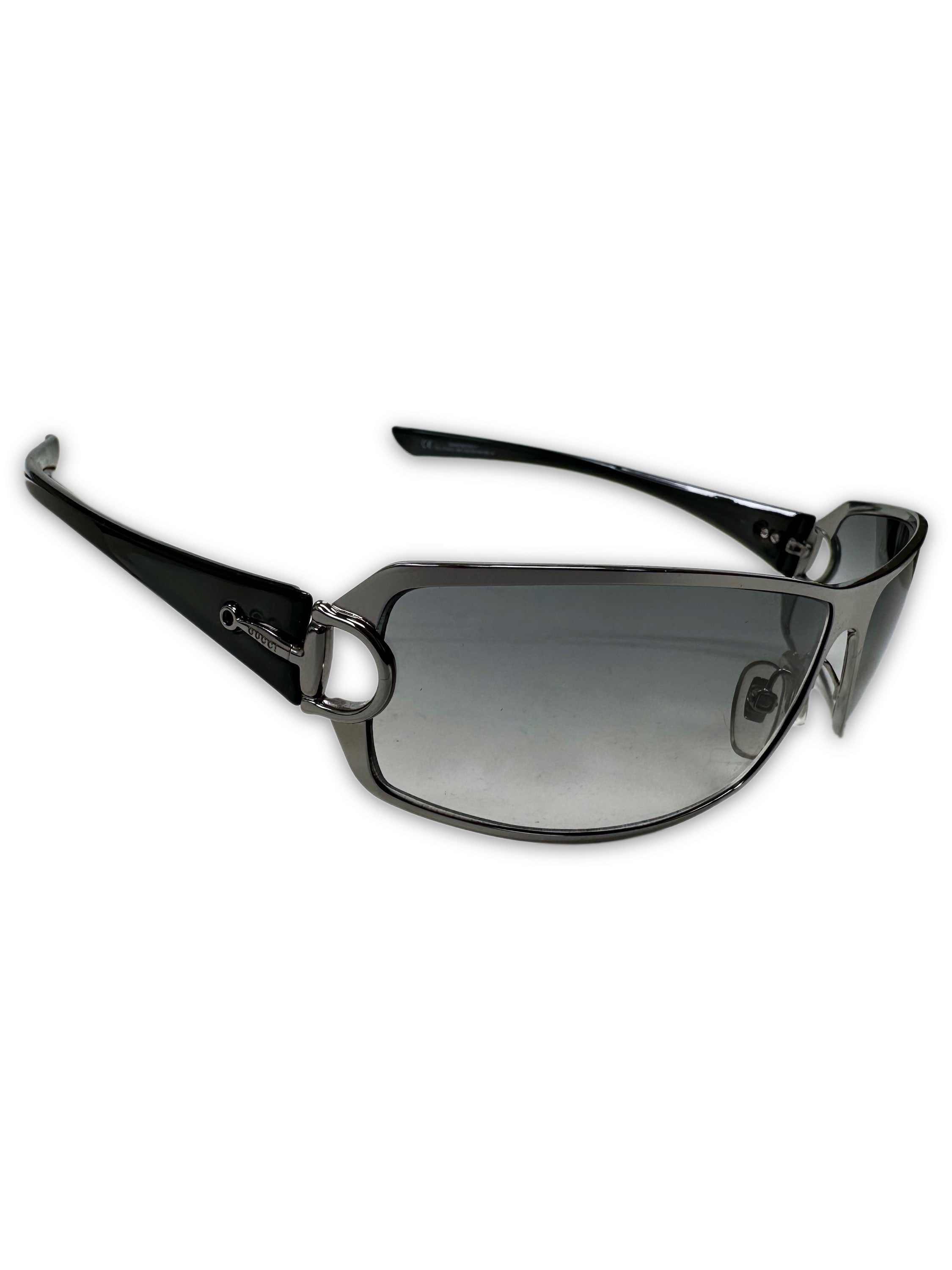 00s Gucci ‘Horsebit’ Blue Gradient Tint Silver Sunglasses