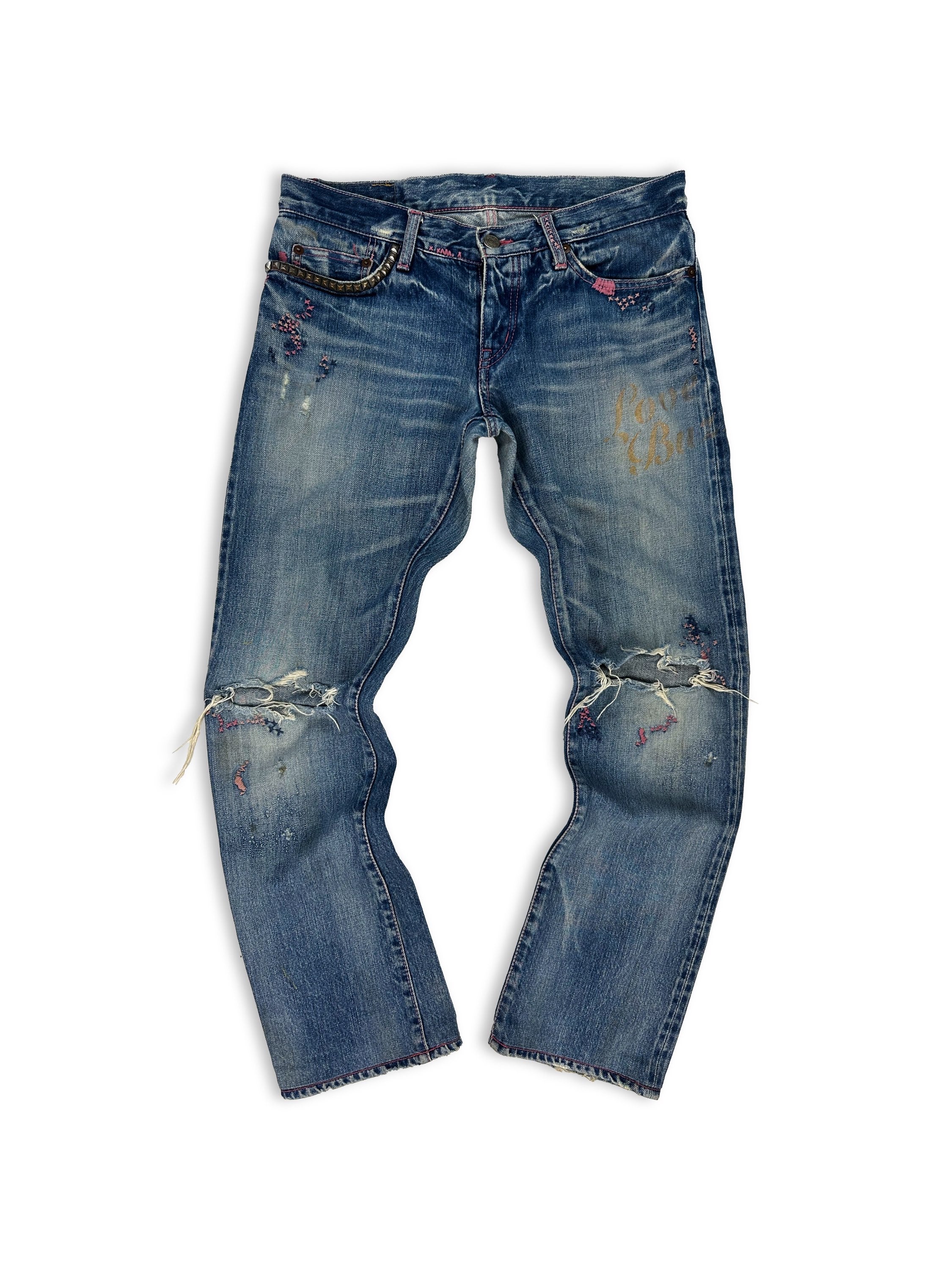 00s Hysteric Glamour ‘Kinky’ Pink Embroidered Studded Denim