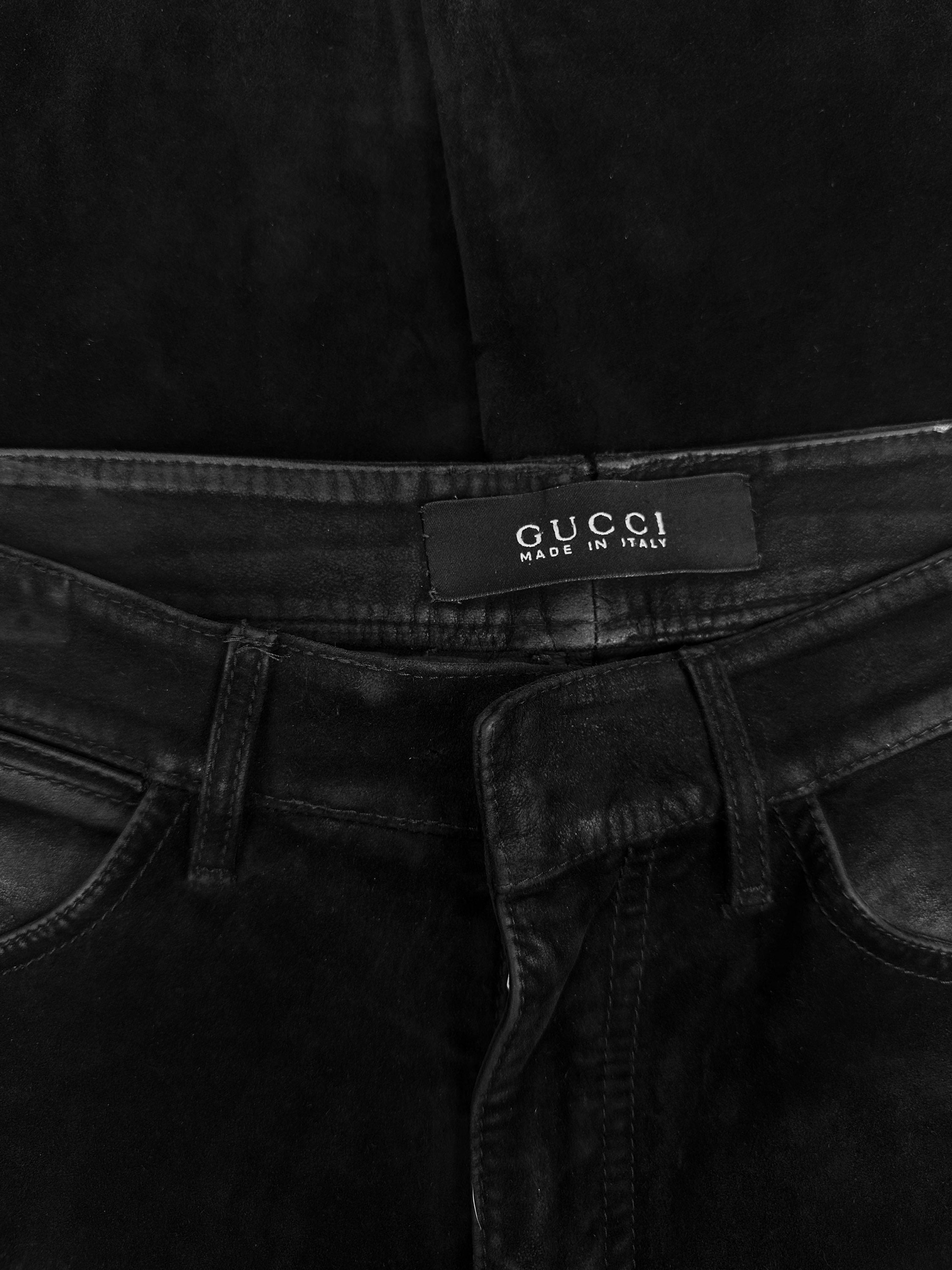 00s Gucci by Tom Ford Black Flared Suede Pants