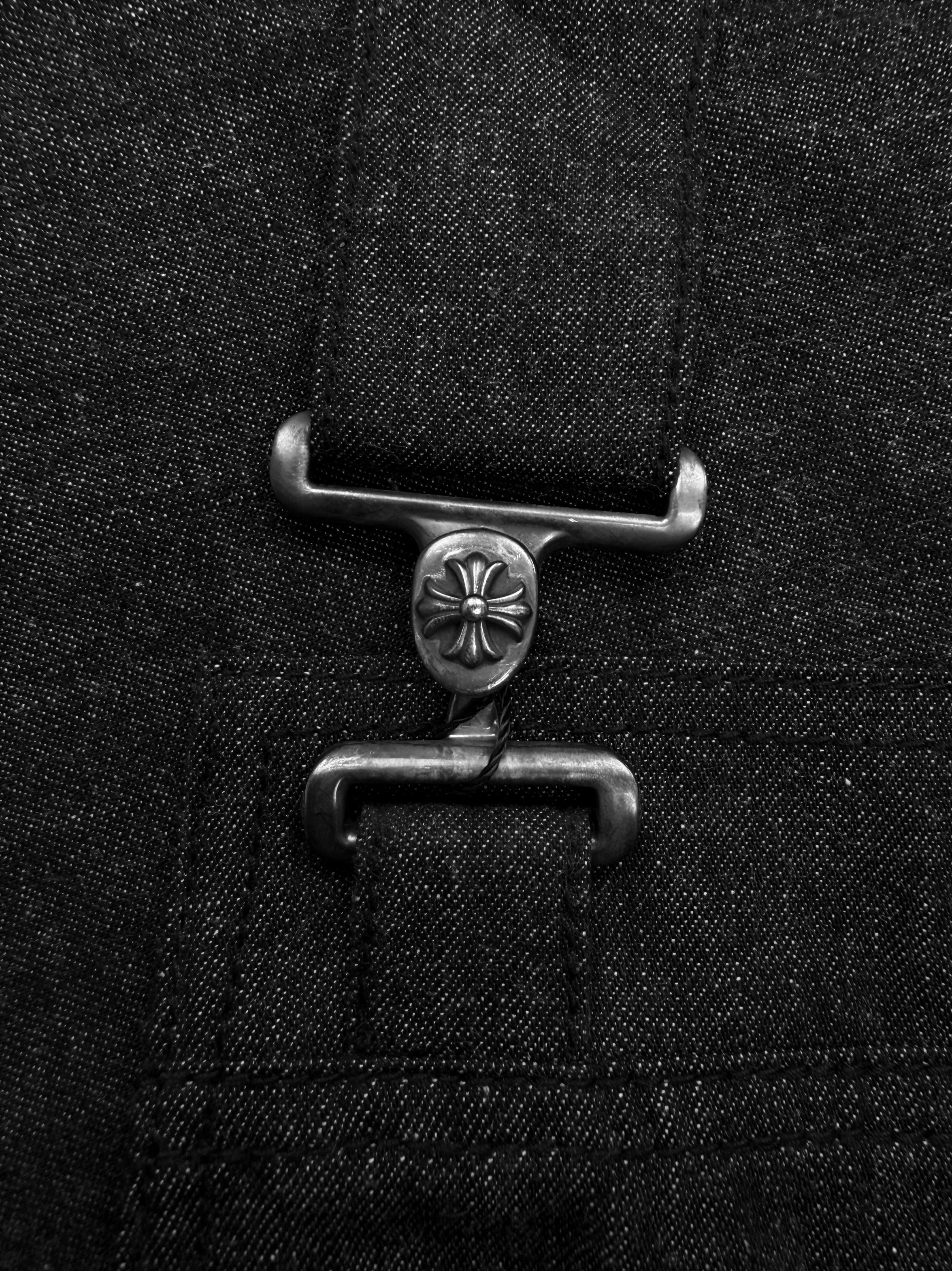 Chrome Hearts 9 Leather Cross Patch Black Denim Apron