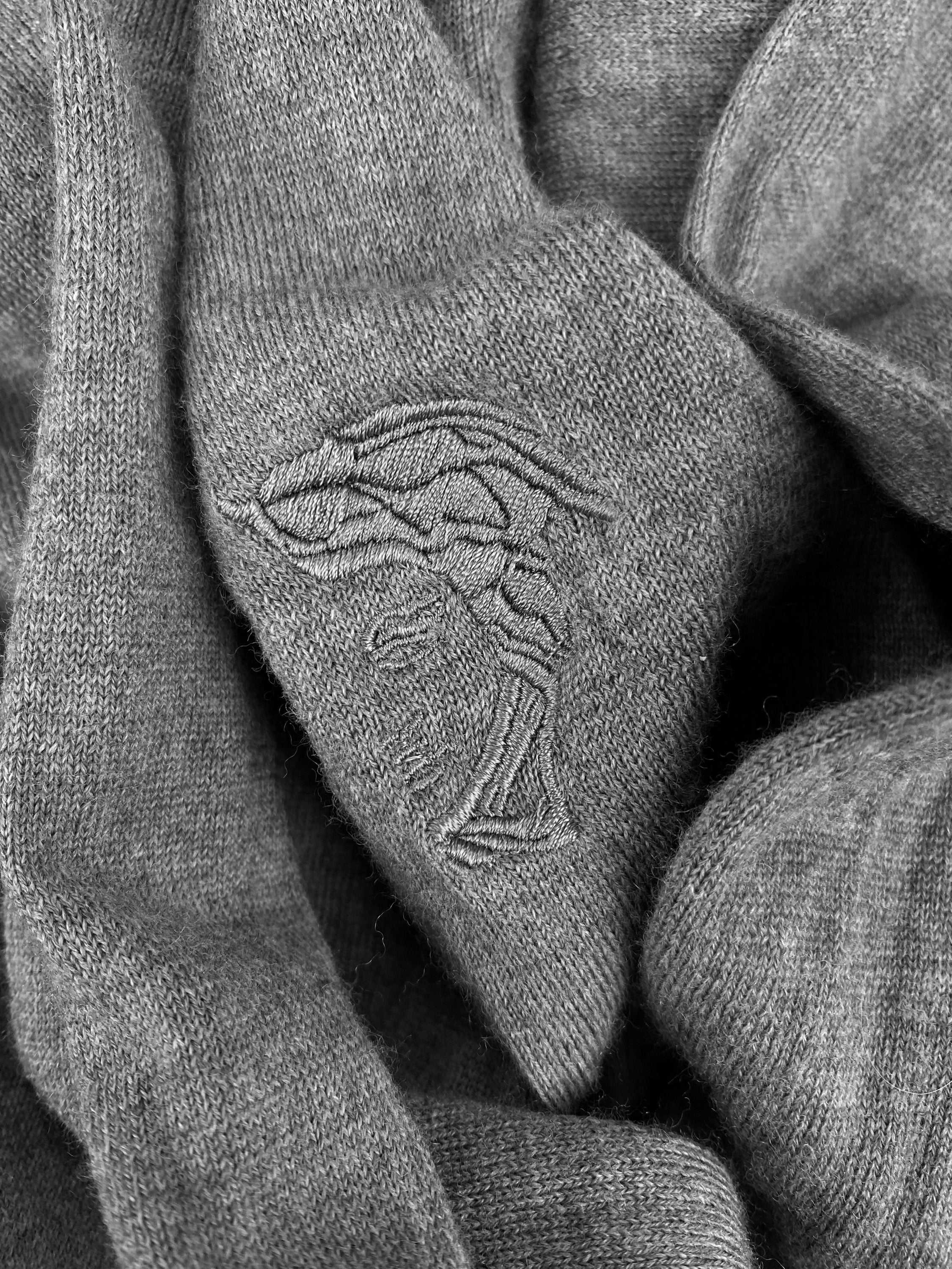 00s Versace Embroidered Logo Grey Knit Sweater