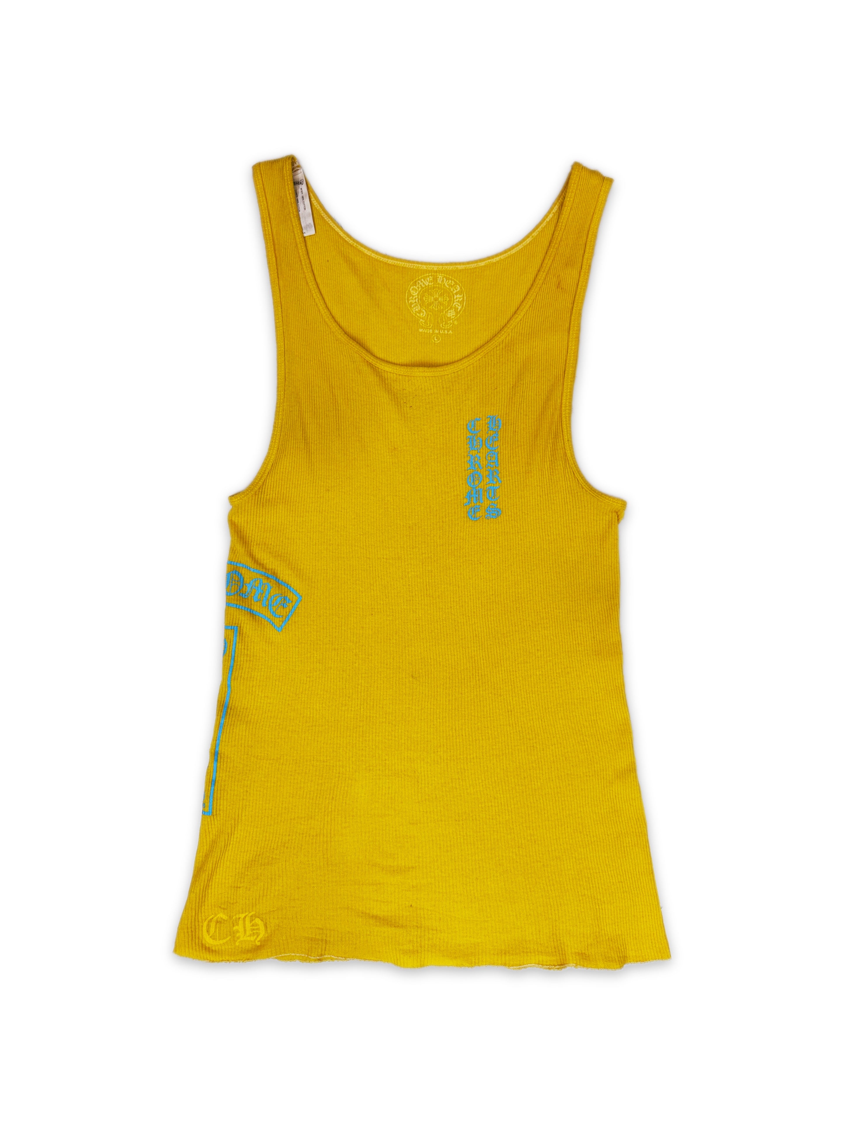 Chrome Hearts Yellow ‘T Bar’ Script Logo Ribbed Tank Top