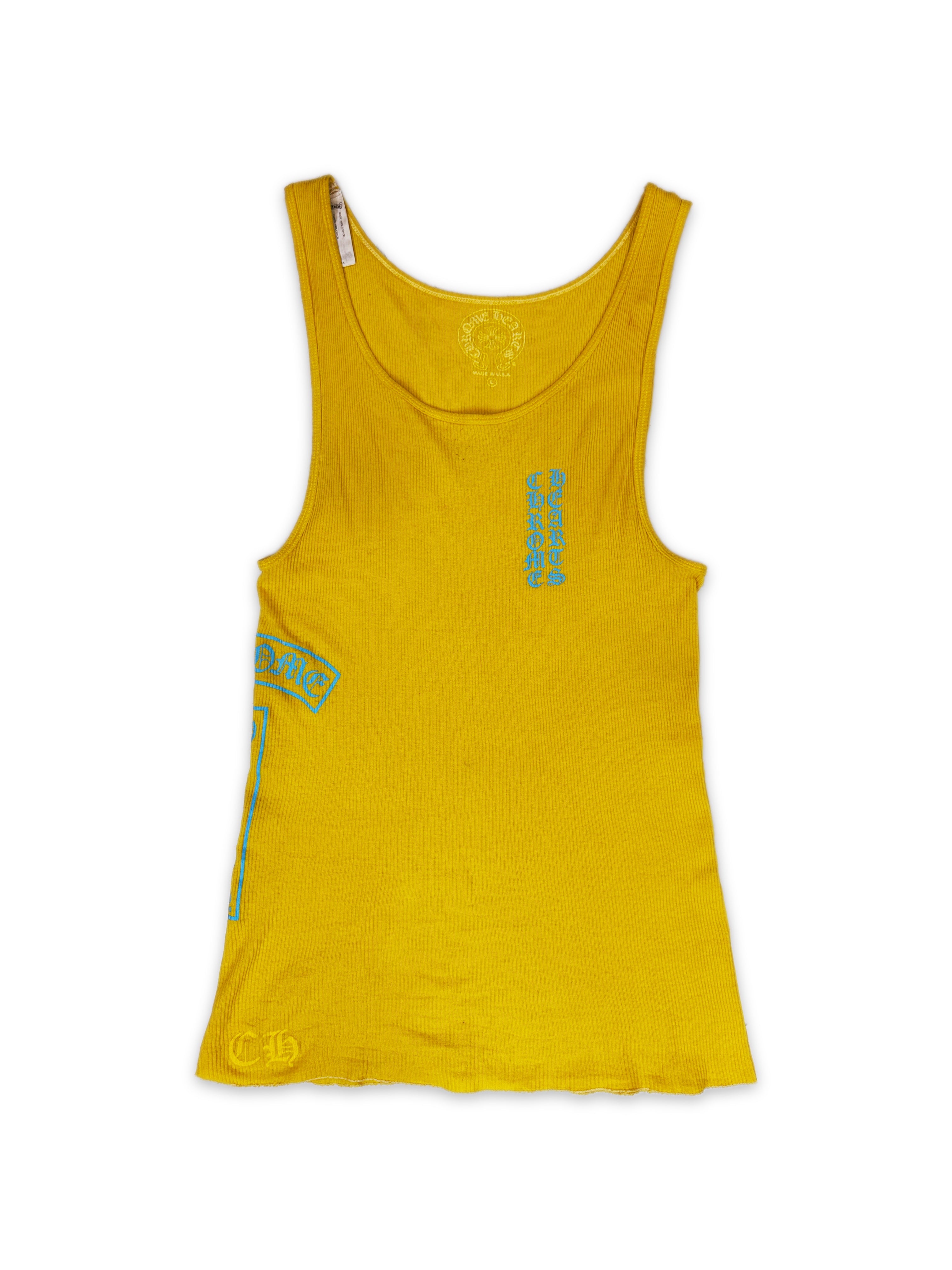 Chrome Hearts Yellow ‘T Bar’ Script Logo Ribbed Tank Top