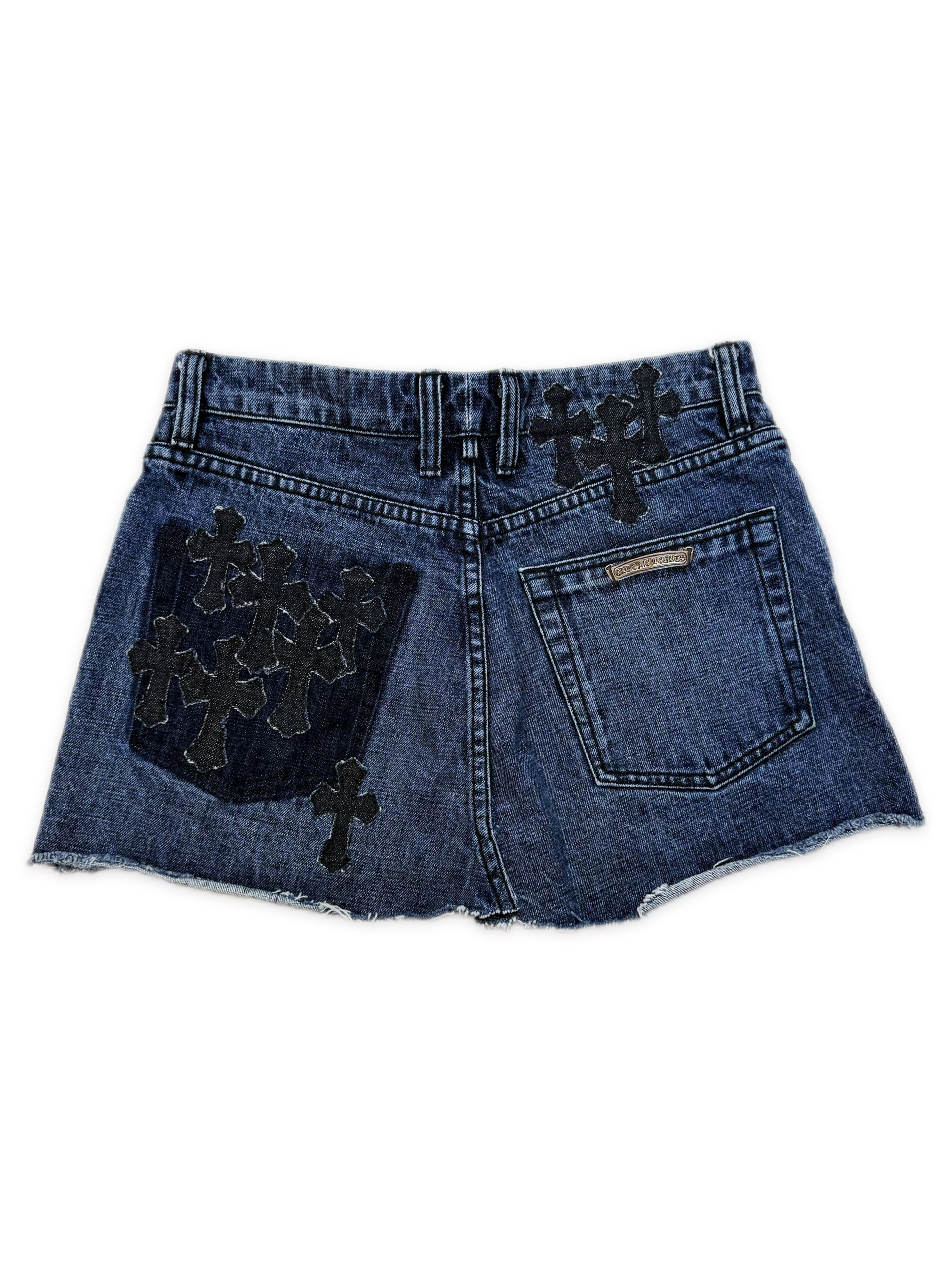 Chrome Hearts Denim Cross Patch Flooded Mini Skirt
