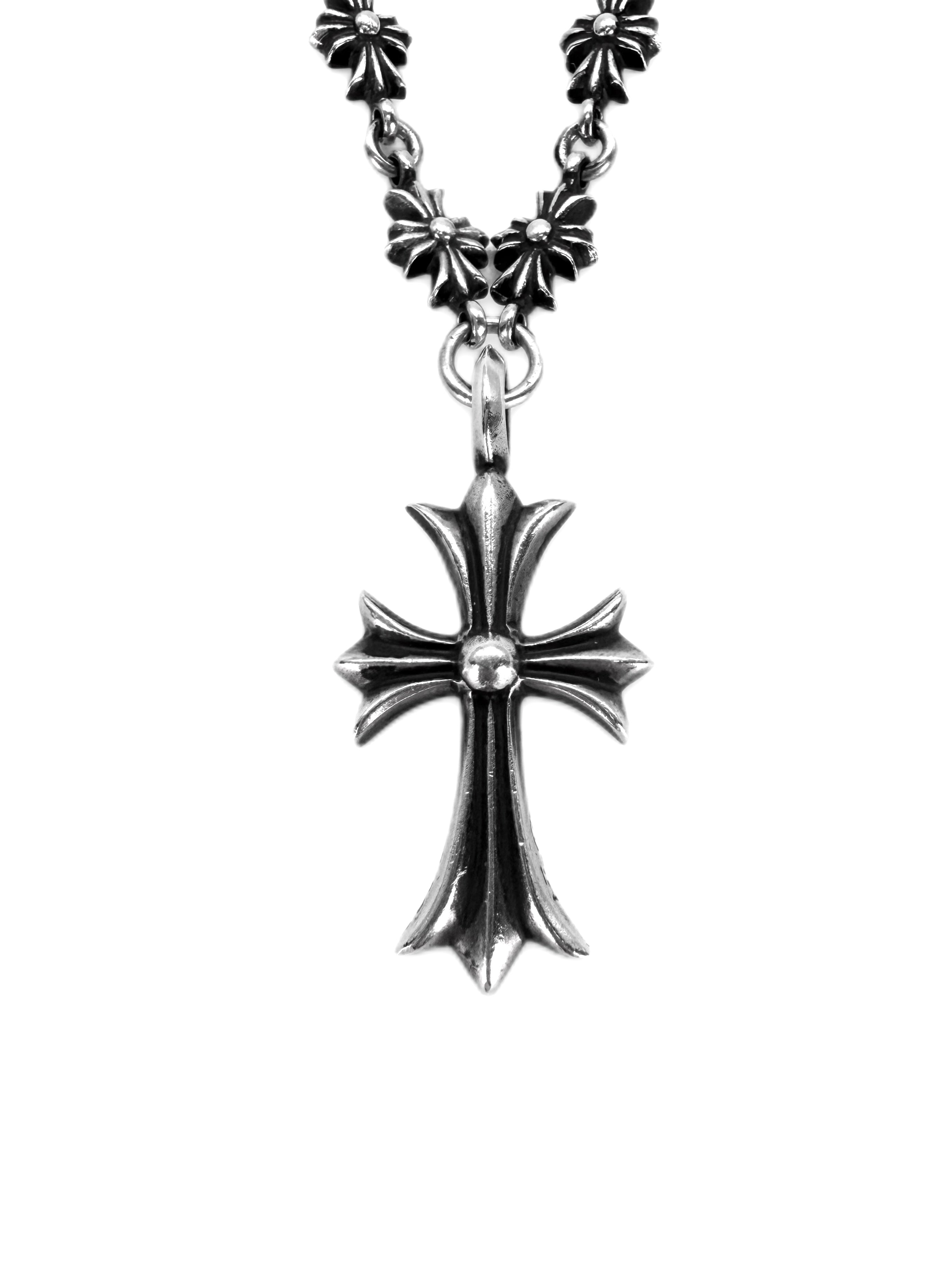 Chrome Hearts Pavé Diamond Tiny E’ 18 in Cross Necklace