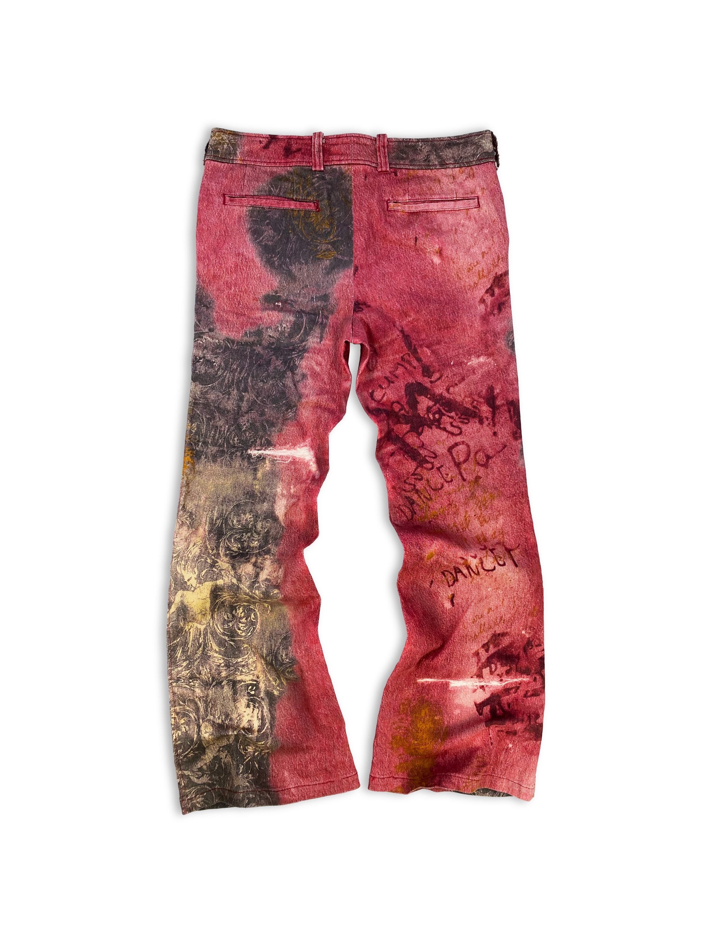 00s Tornado Mart ‘Enchanted Woods’ Flared Pink Distressed Jeans