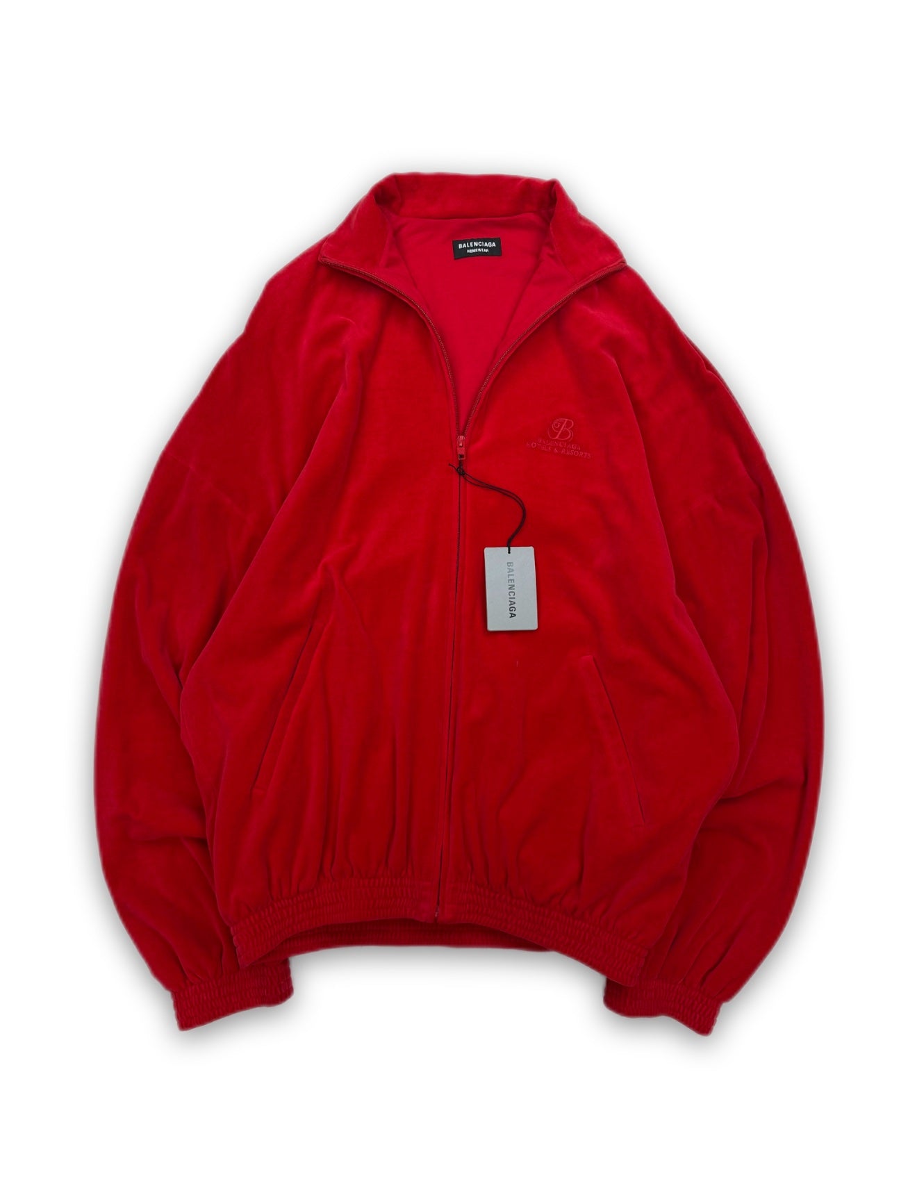 Balenciaga Housewear ‘Hotels & Resorts’ Red Velour Track Jacket
