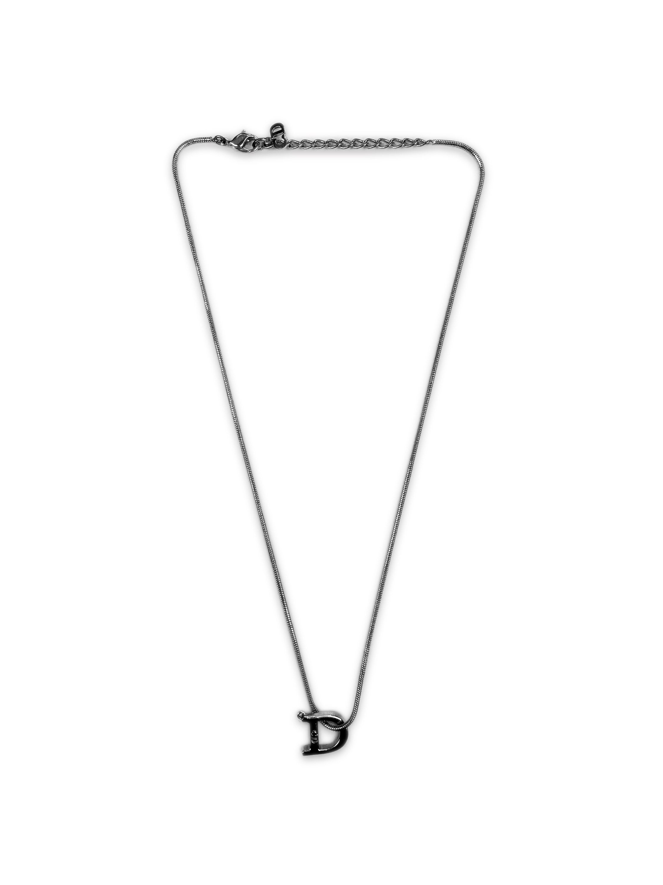 00s Dior ‘D’ Pendant Silver Etched CD Necklace