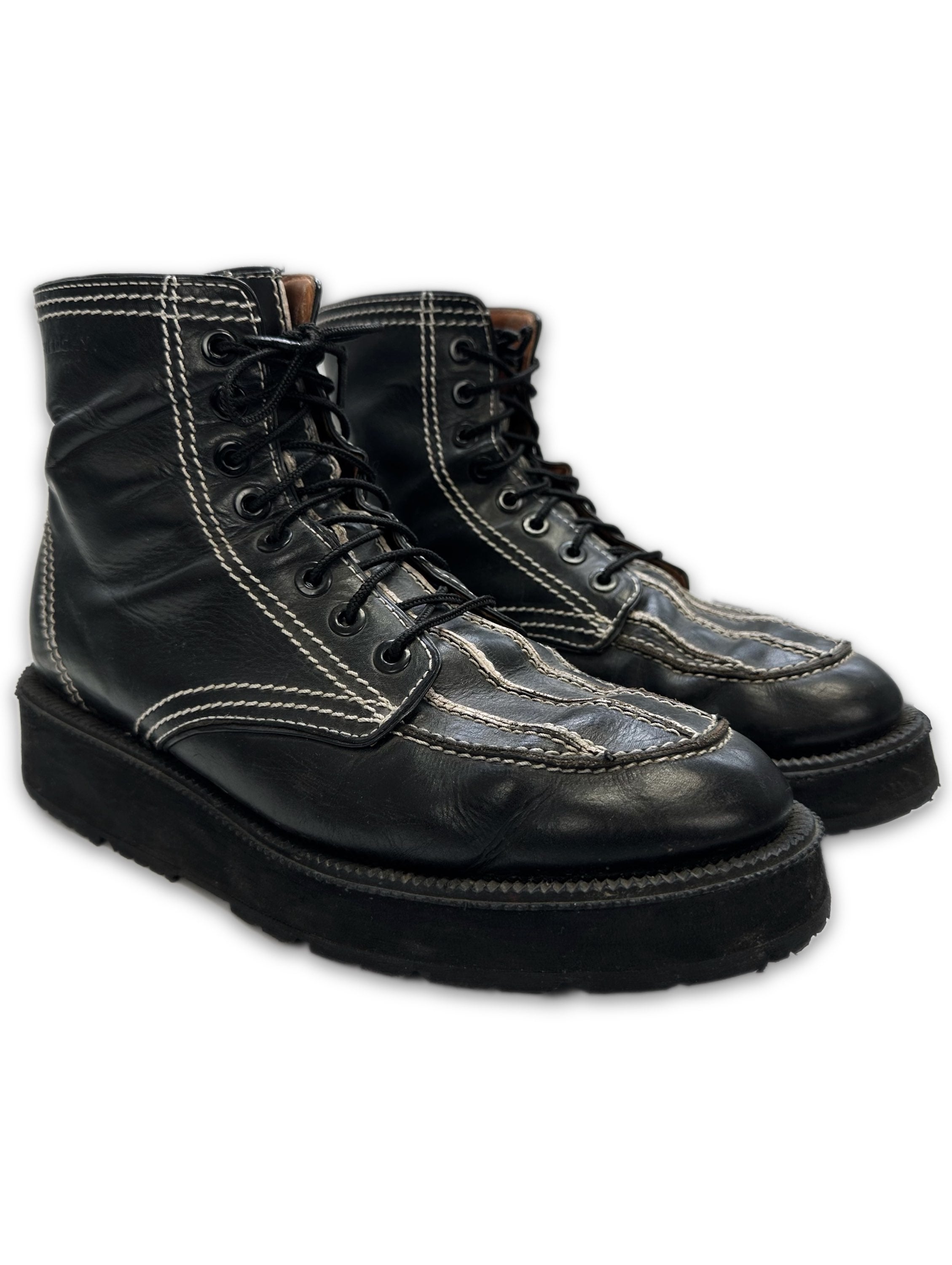 Givenchy Black Leather Contrast Stitch Hi Top Combat Boots