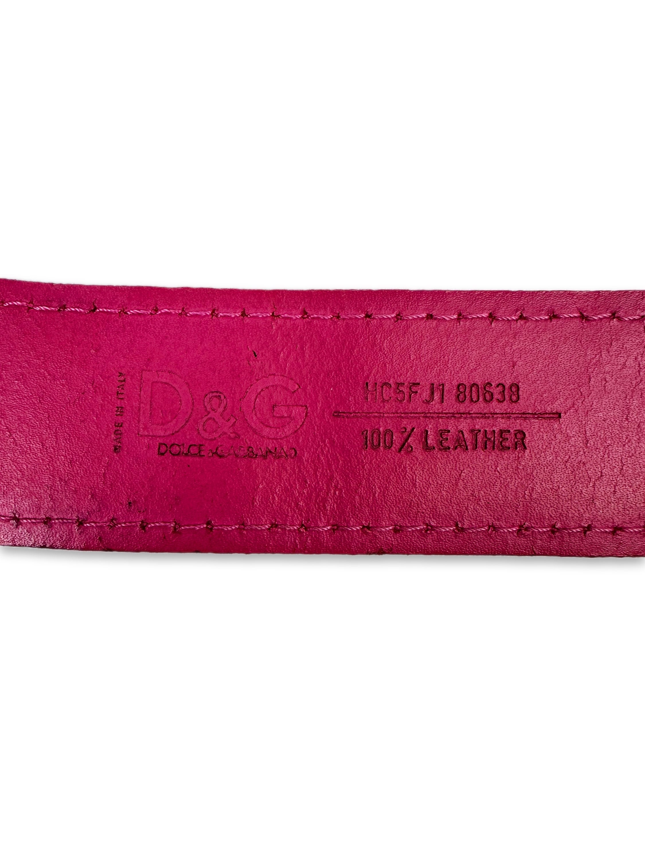 00s Dolce & Gabbana Butterfly Buckle Hot Pink Leather Belt