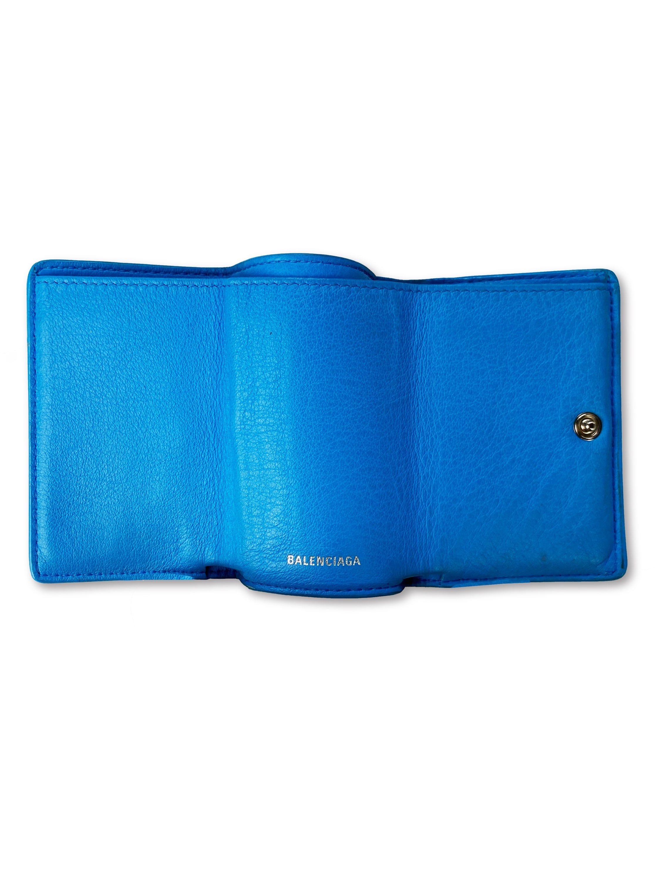 Balenciaga Electric Blue Embossed Logo Trifold Wallet