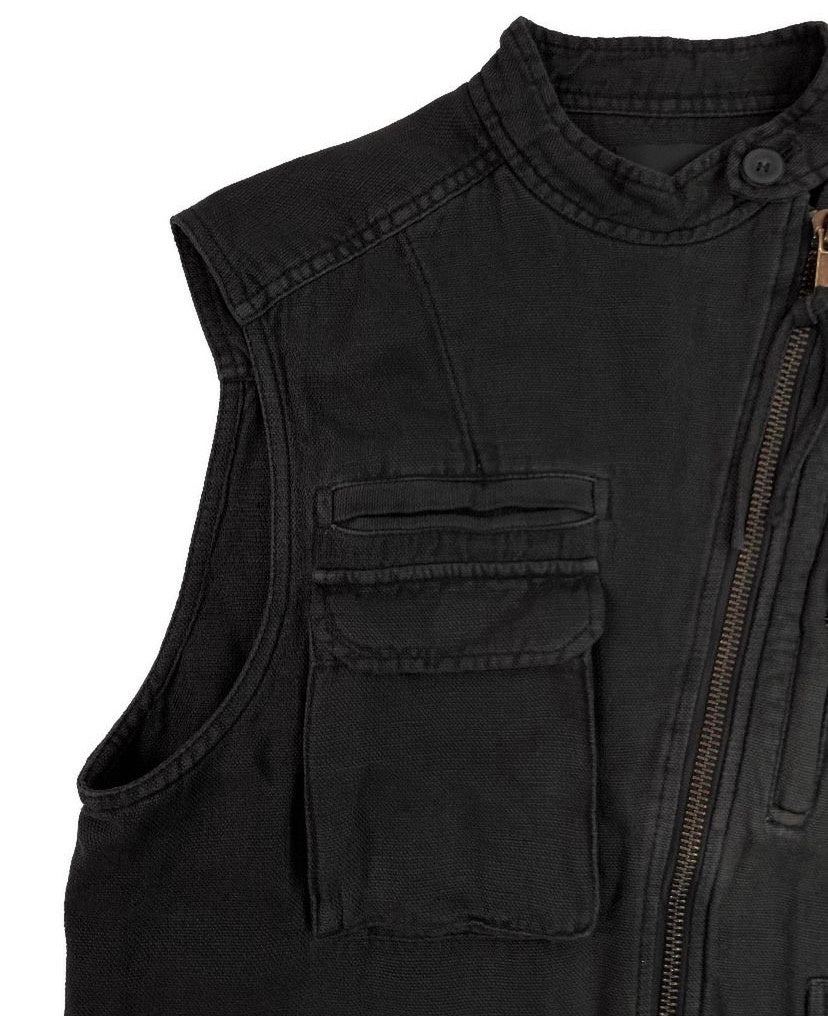 SS16 Haider Ackermann Asymmetrical Washed Denim Cargo Vest