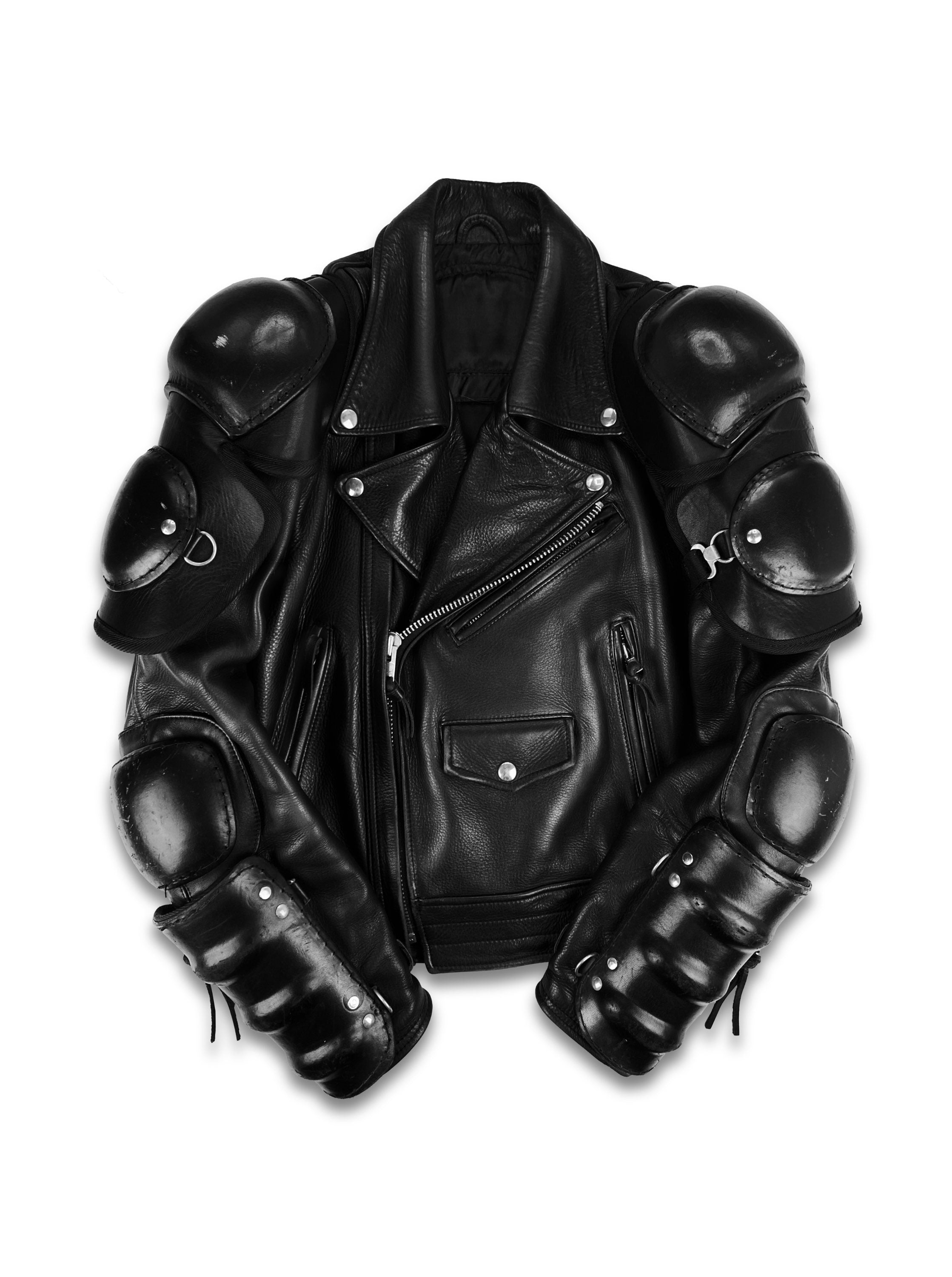 00s Kadoya ‘Battle Suit’ Armoured Black Leather Biker Jacket