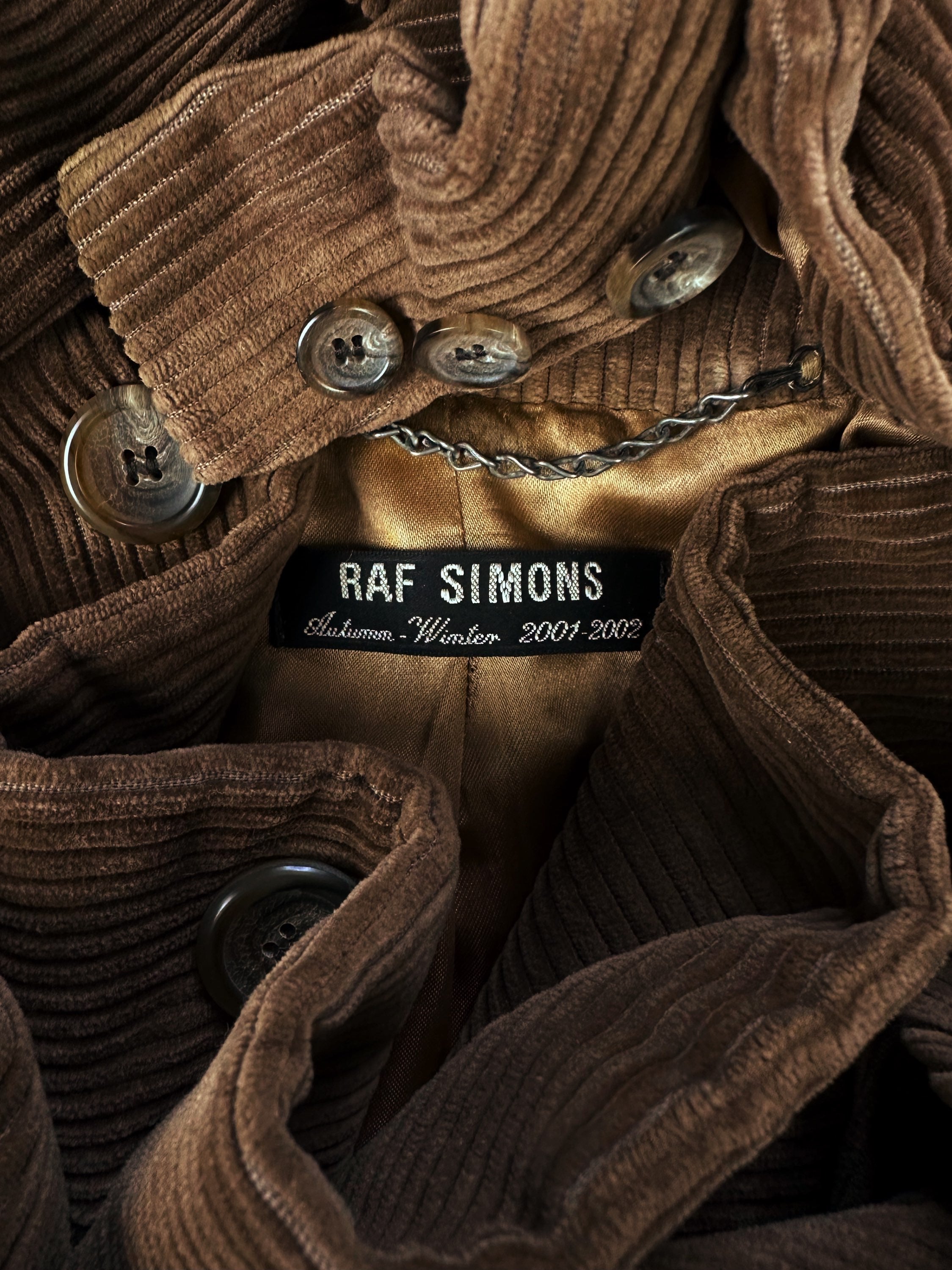 AW01 Raf Simons ‘Riot! Riot! Riot!’ Brown Corduroy Trench Coat