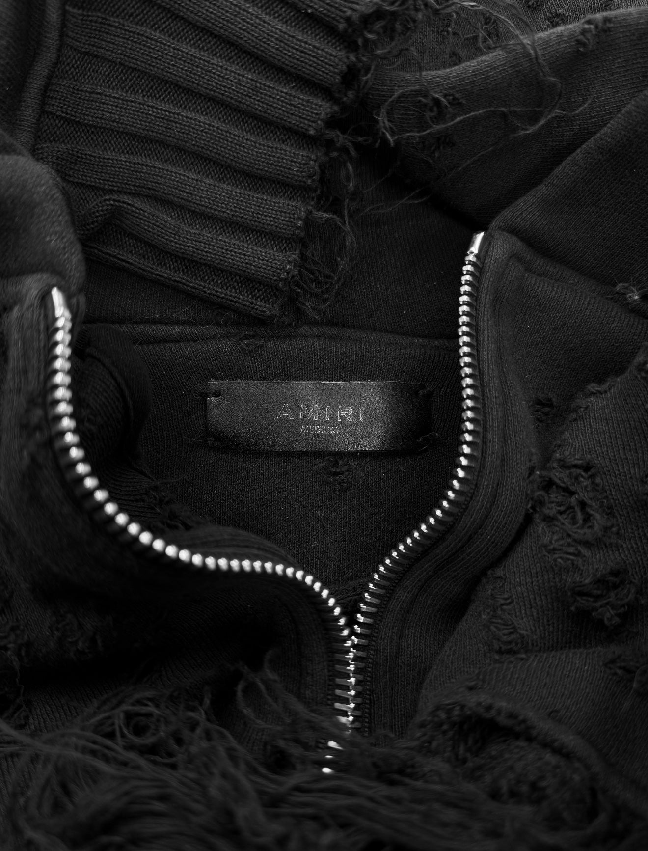 Amiri ‘Gunshot’ Distressed Zip-Up Black Hoodie