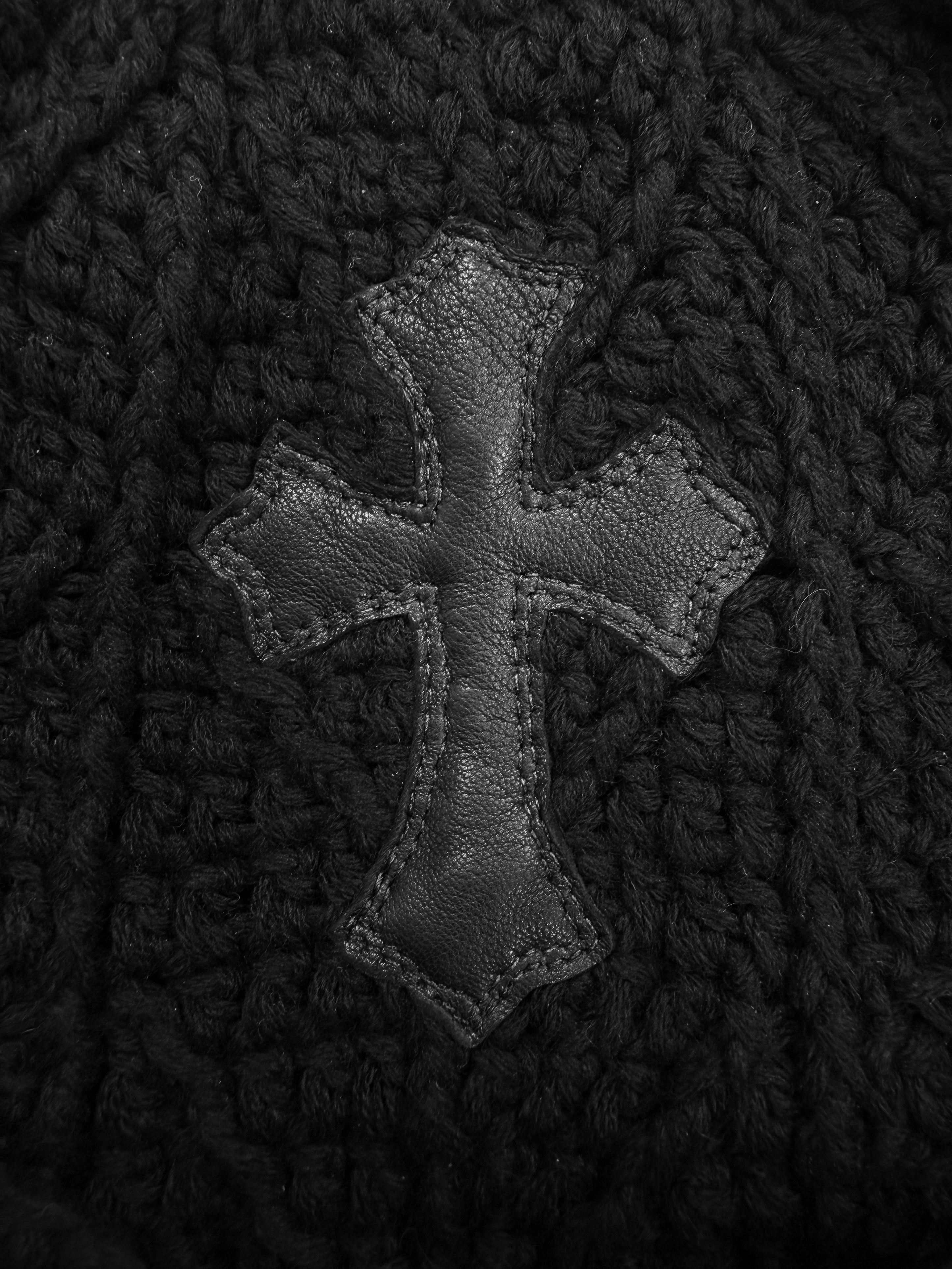 Chrome Hearts Leather Cross Patch Cashmere Knitted Beanie
