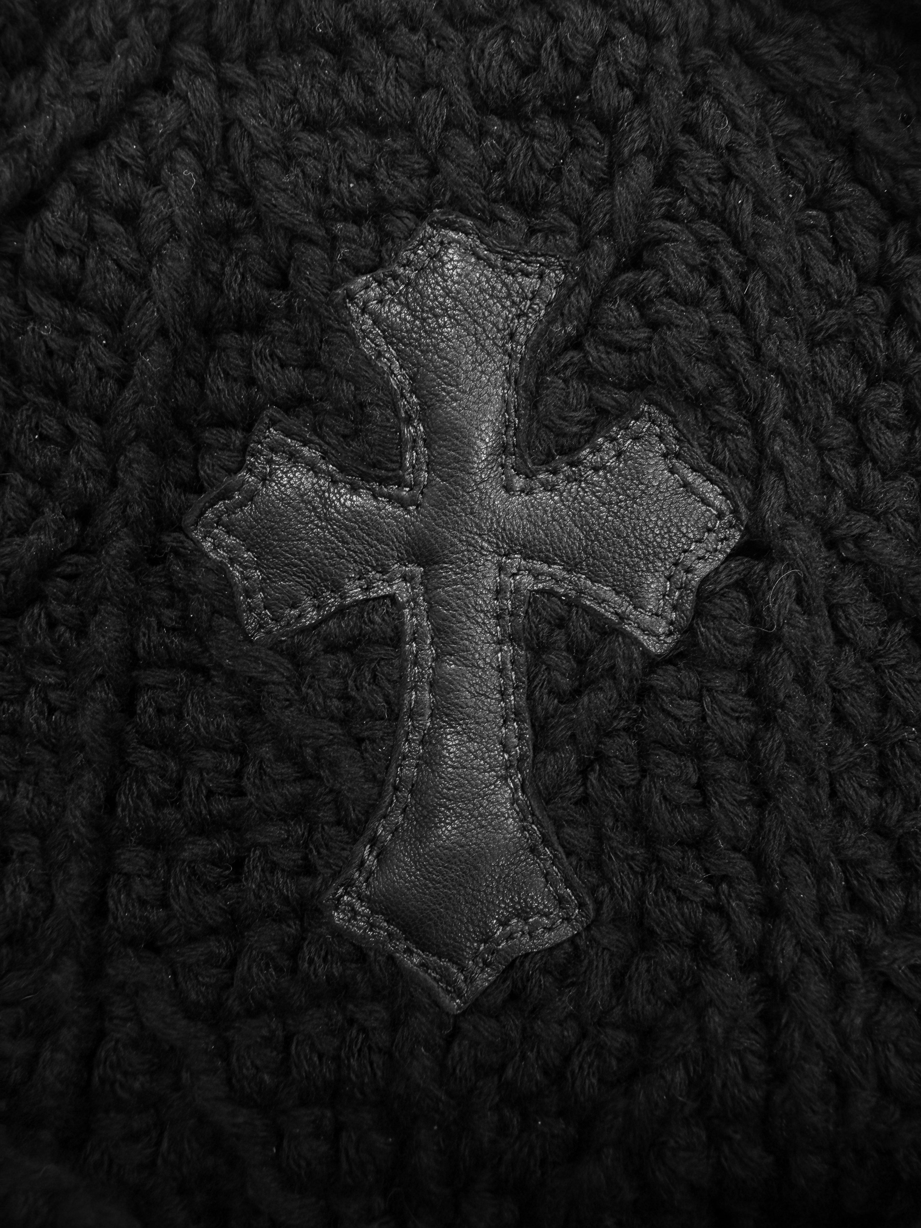 Chrome Hearts Leather Cross Patch Cashmere Knitted Beanie