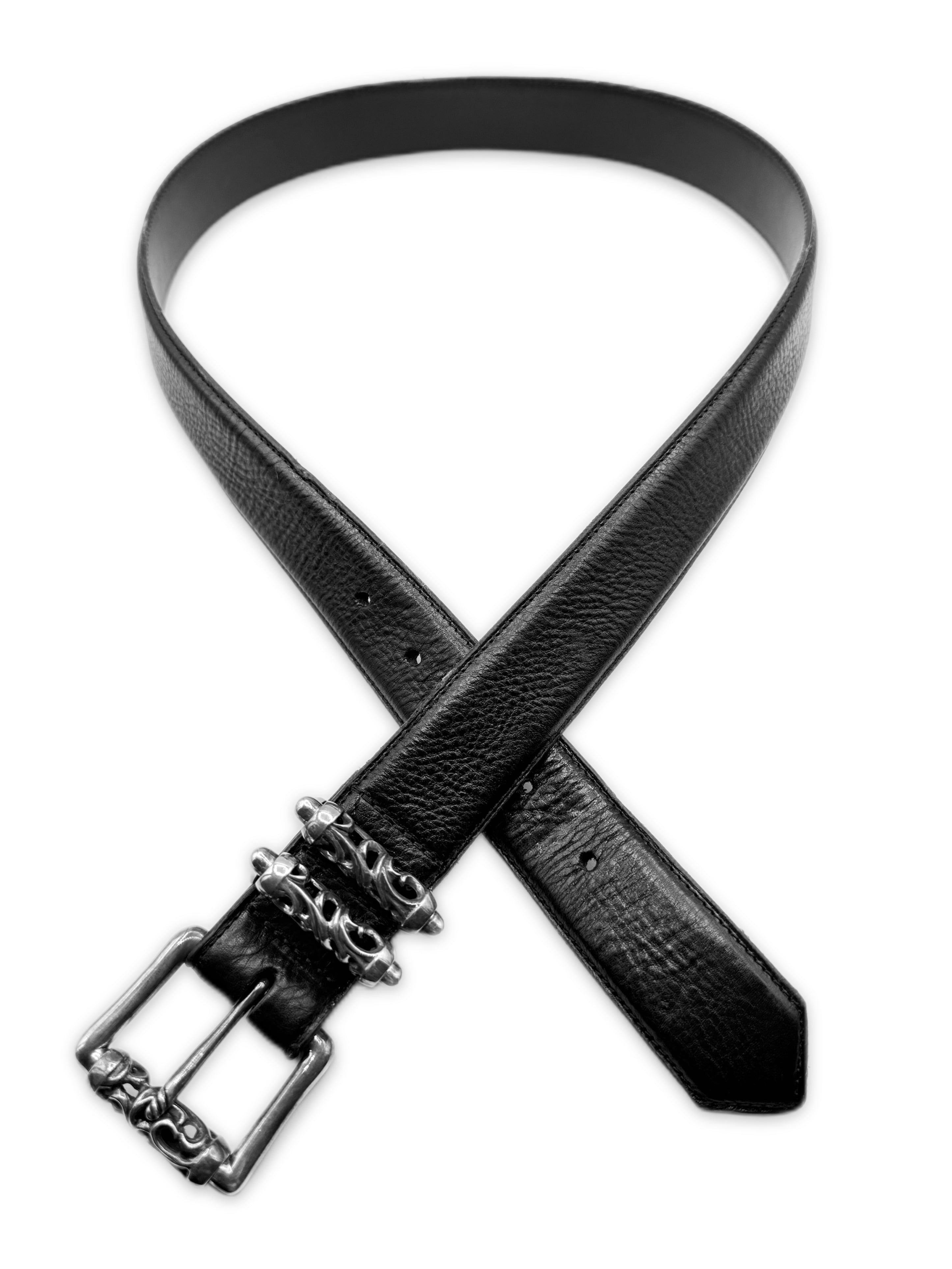 Chrome Hearts Double Roller .925 Silver Black Leather Belt