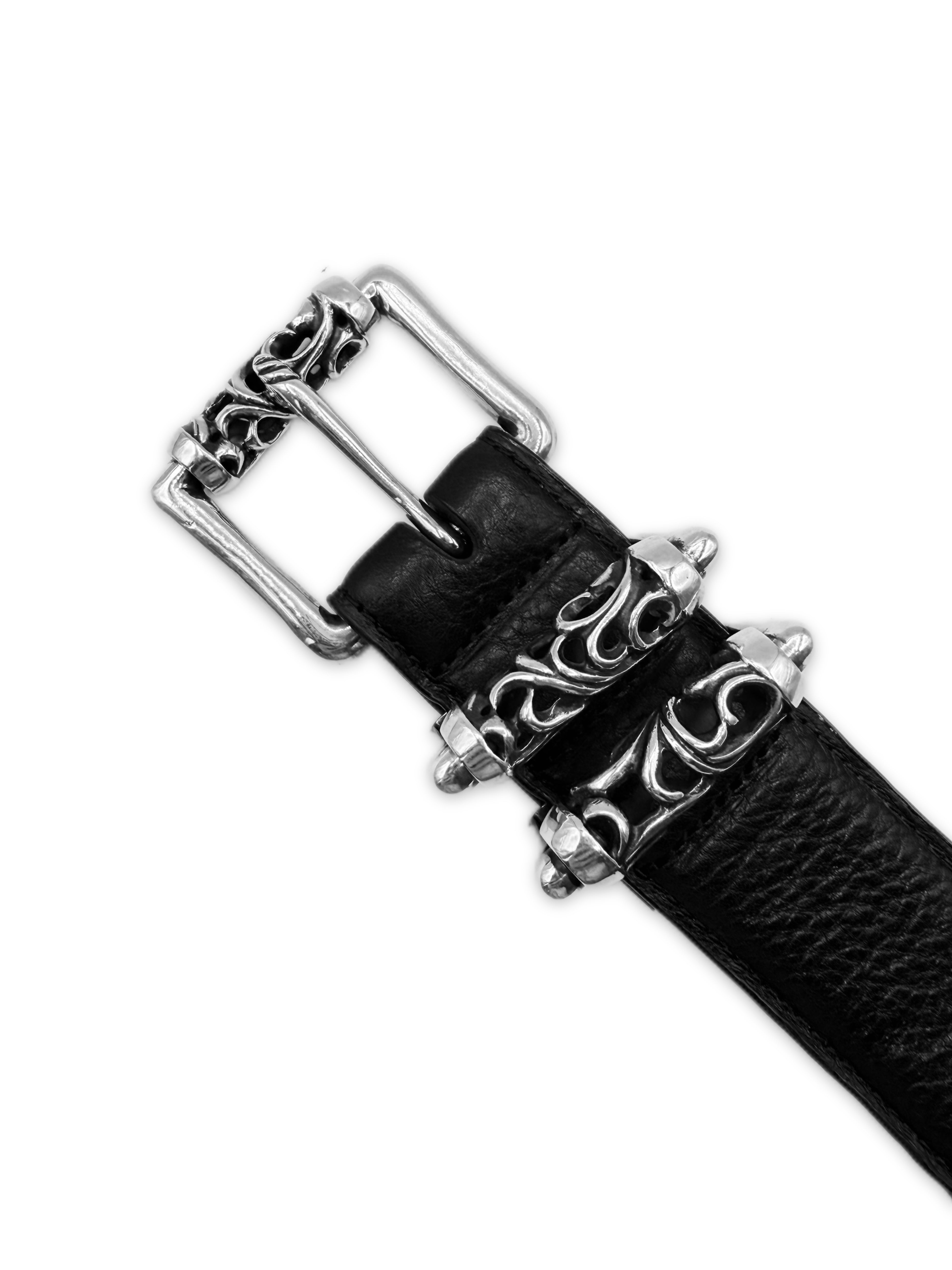 Chrome Hearts Double Roller .925 Silver Black Leather Belt