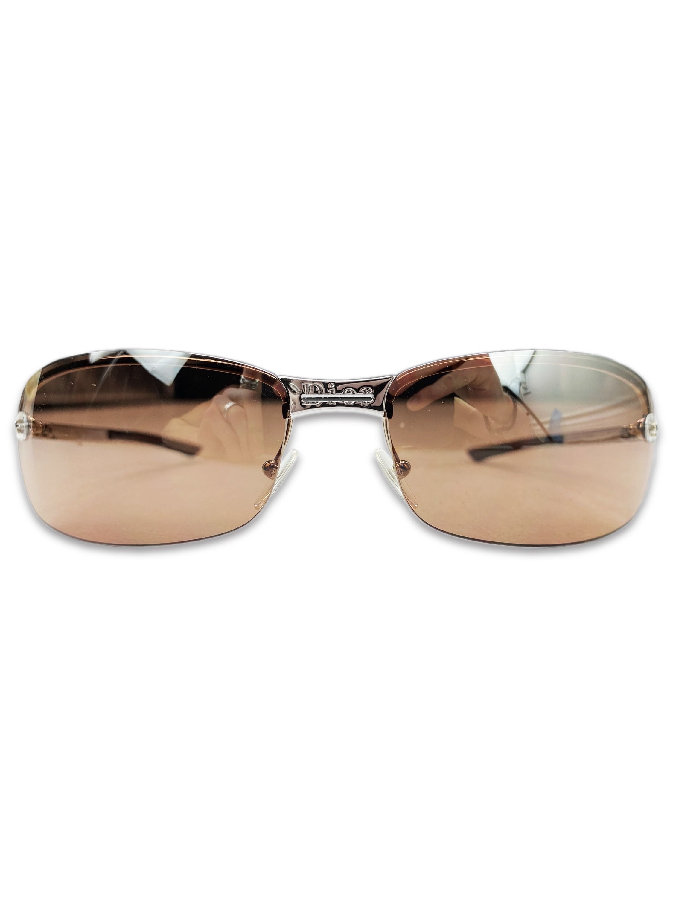 2000s Dior Star Motif Warm Tint Metallic Rounded Sunglasses