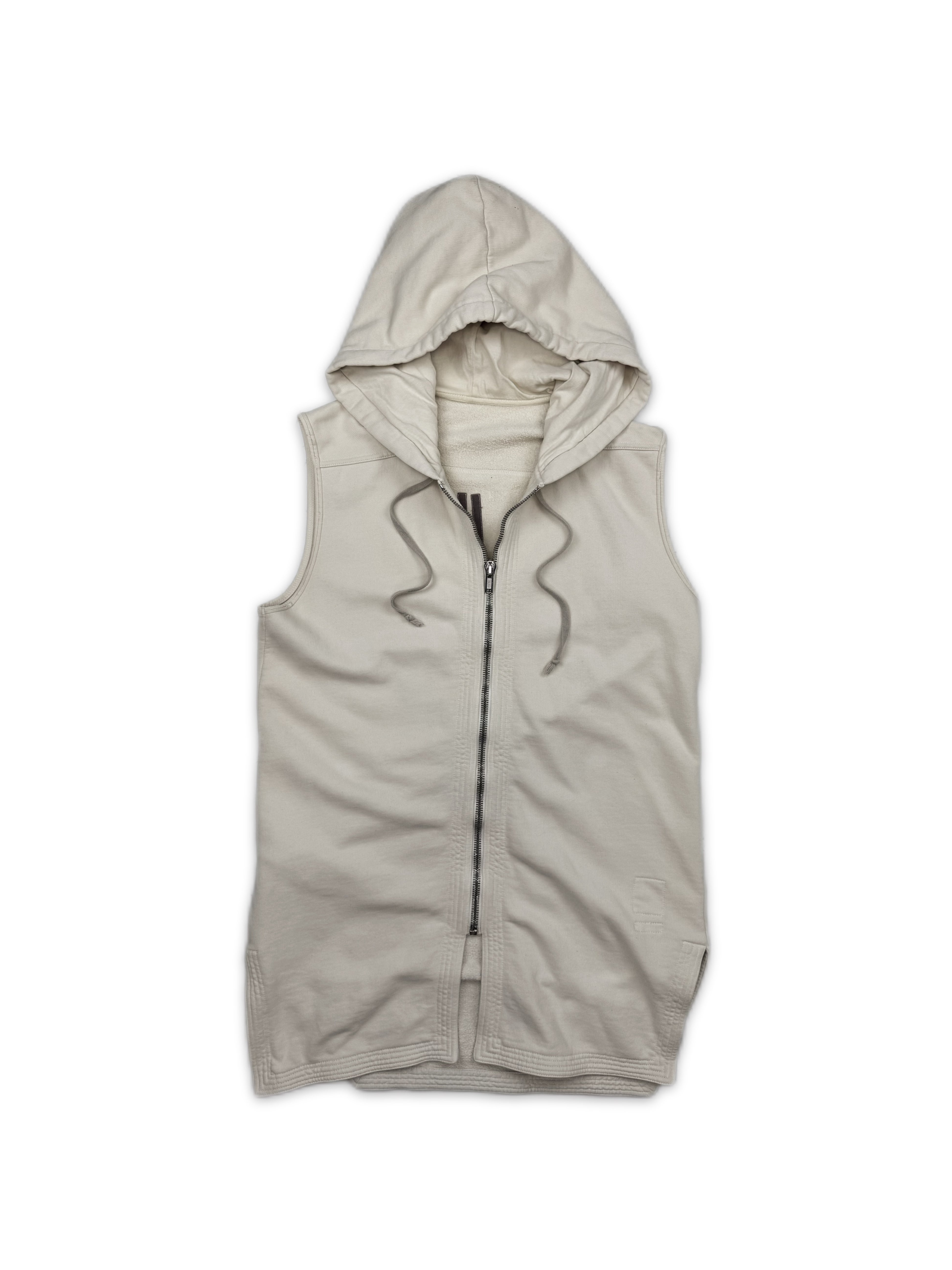 SS16 Rick Owens Sleeveless Full-zip Cream Hoodie