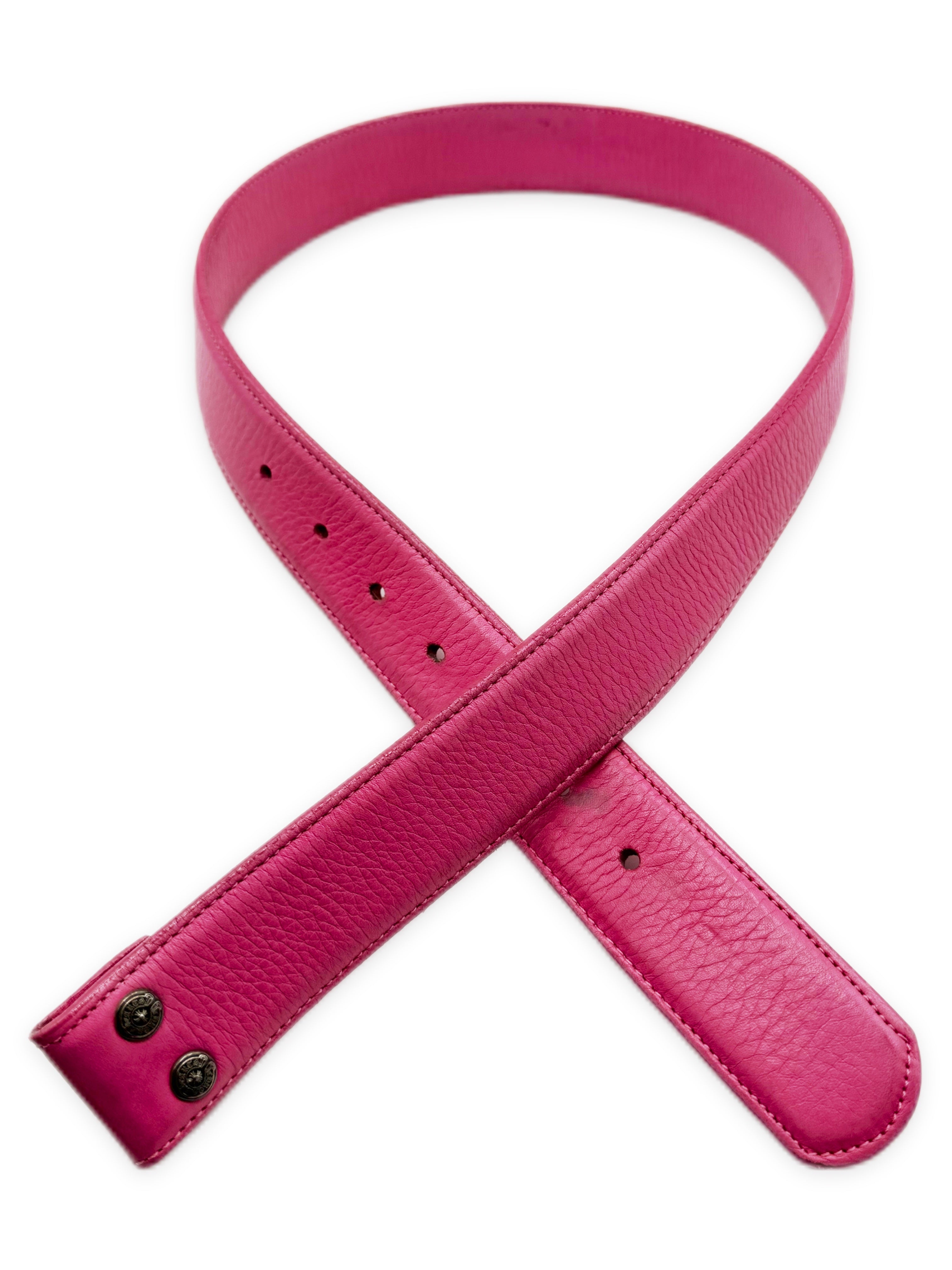 Chrome Hearts Pink Leather .925 Silver Belt Strap