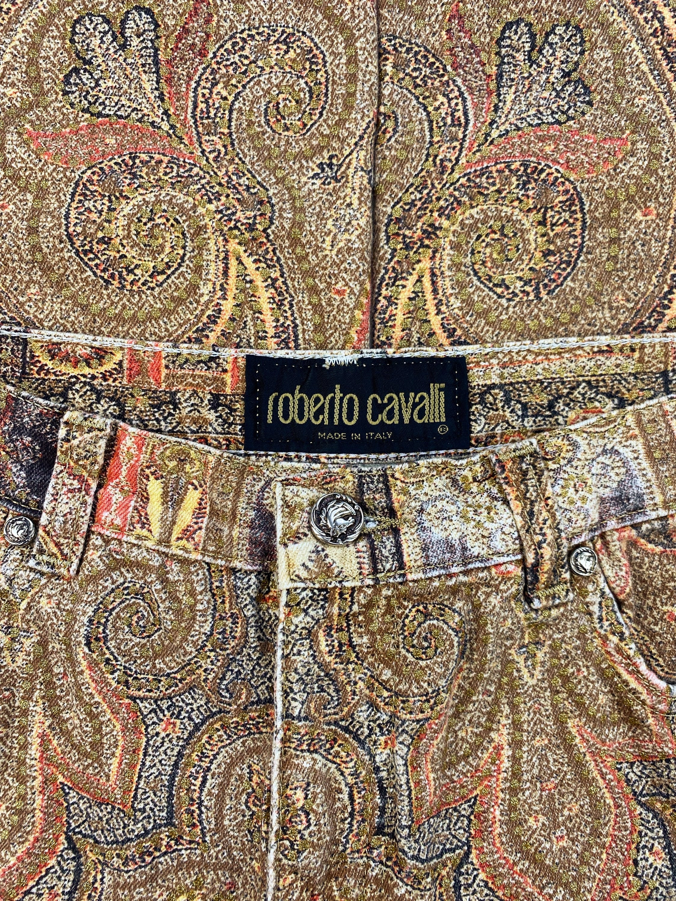 Roberto Cavalli Aztec Full Print Metallic Denim Jeans