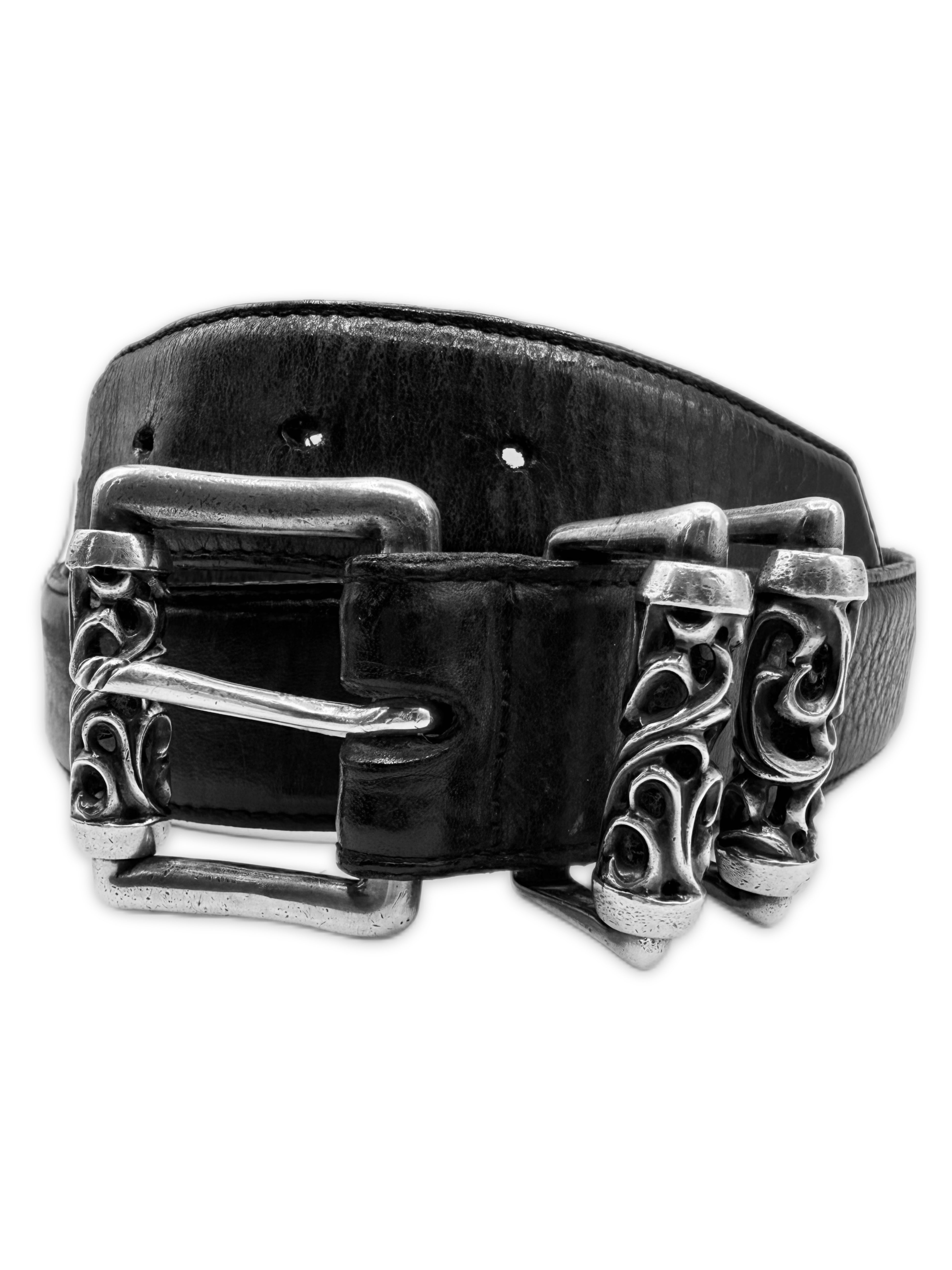 Chrome Hearts Double Roller Black Leather .925 Silver Belt