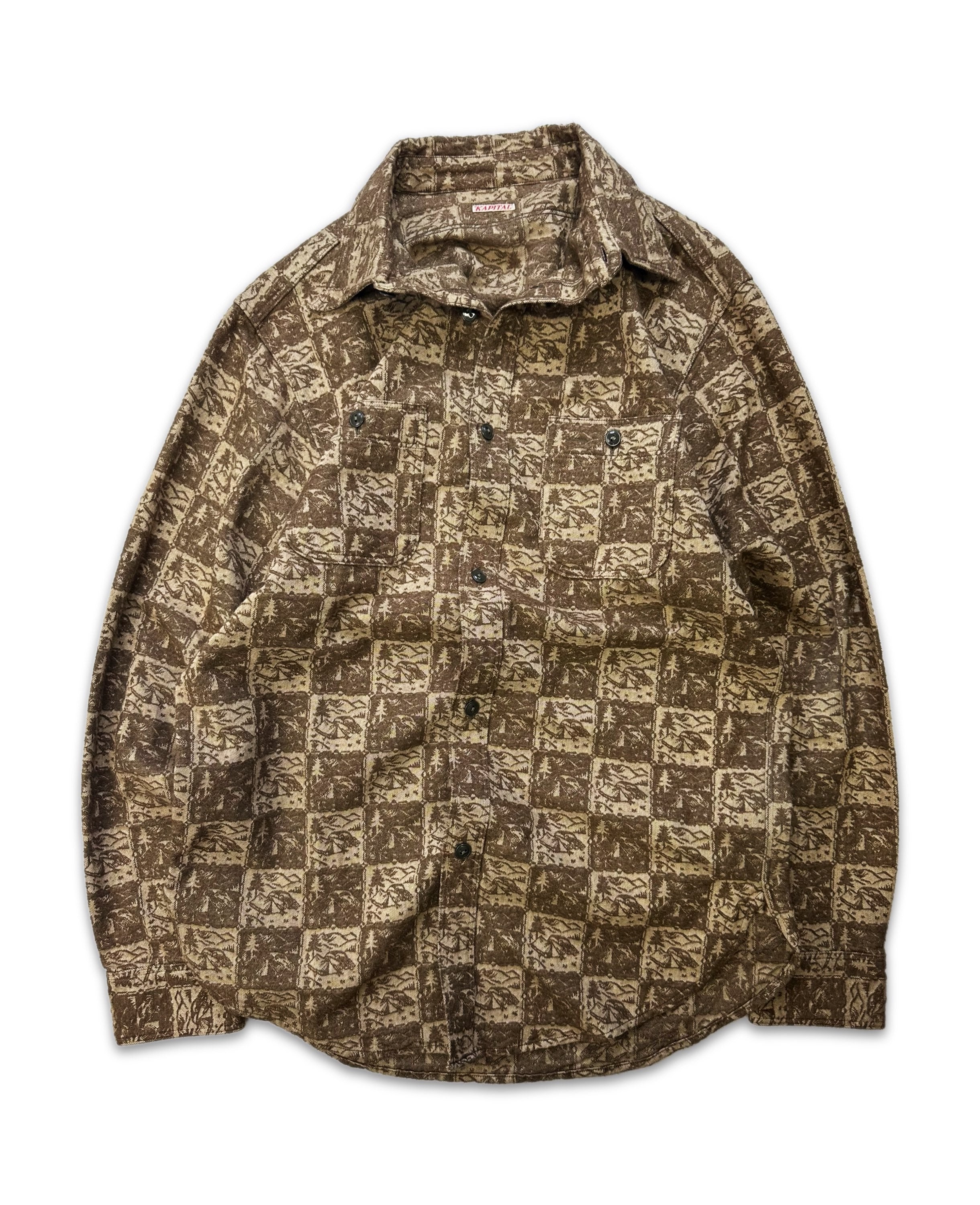 Kapital ‘Campfire’ Motif Checkered Long Sleeve Button Up Shirt